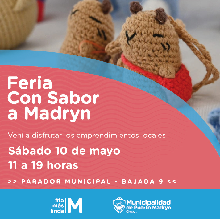 #MADRYN NOS VEMOS EL SÁBADO  EN LA FERIA 🎪👋

🎉 Con Sabor a Madryn te espera este sábado 10 de mayo de ⏰ 11 a 19 horas en el Parador Municipal, ubicado en la #Bajada9.

🤩 Acercate a conocer los mejores emprendimientos de la zona.