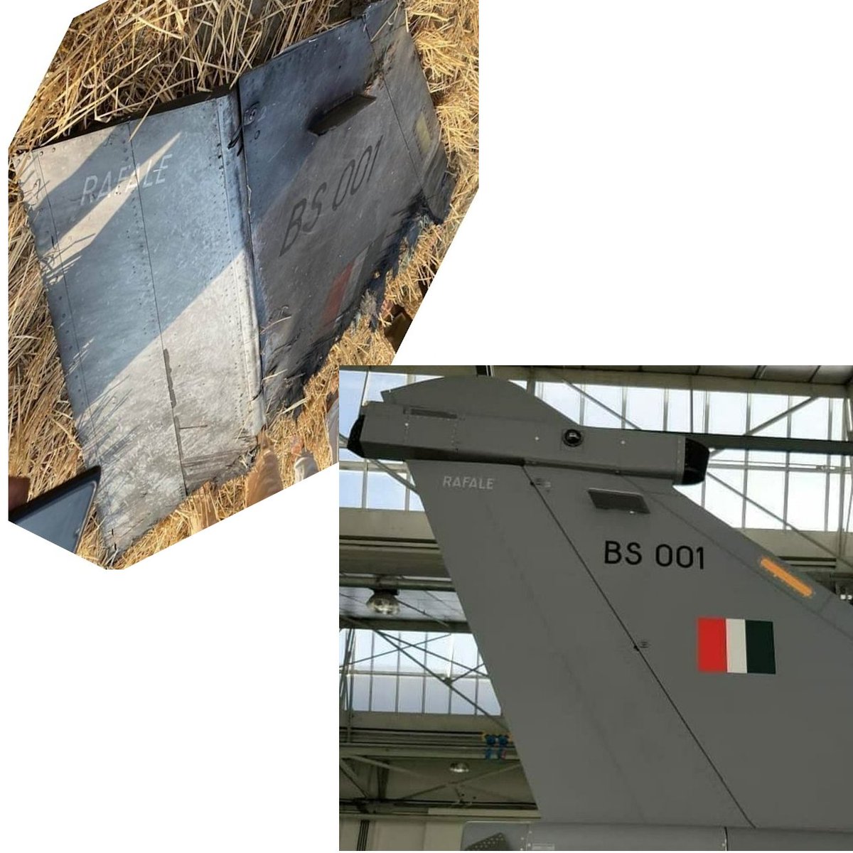 Rotating the original image, and looking at  pic of serial BS 001 in better times, from the same side (right/starboard), all the details pretty much line up ("RAFALE" and "BS 001", roundel flag positioning, slime light, panel lines etc)

If the pic is real, this would call it.