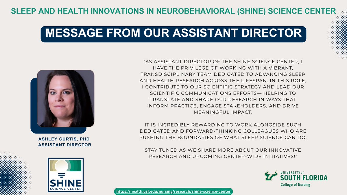 SHINE_sci's tweet image. A message from our Assistant Director, @ashleyfcurtis  at the SHINE Science Center—highlighting our team’s  commitment to advancing sleep health research &amp;amp; fostering collaboration across disciplines. #HealthyAging #SleepScience #Innovation #SHINEScience #NeurobehavioralHealth