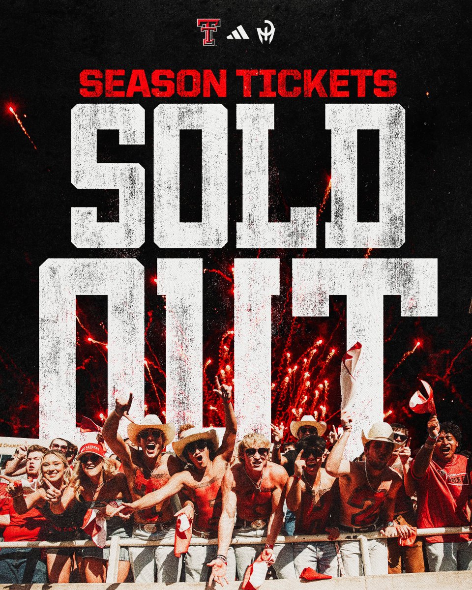 Texas Tech Football (@texastechfb) on Twitter photo For the third consecutive year, season tickets are officially SOLD OUT‼️
Thank you, Red Raider Nation! For the third consecutive year, season tickets are officially SOLD OUT‼️
Thank you, Red Raider Nation!