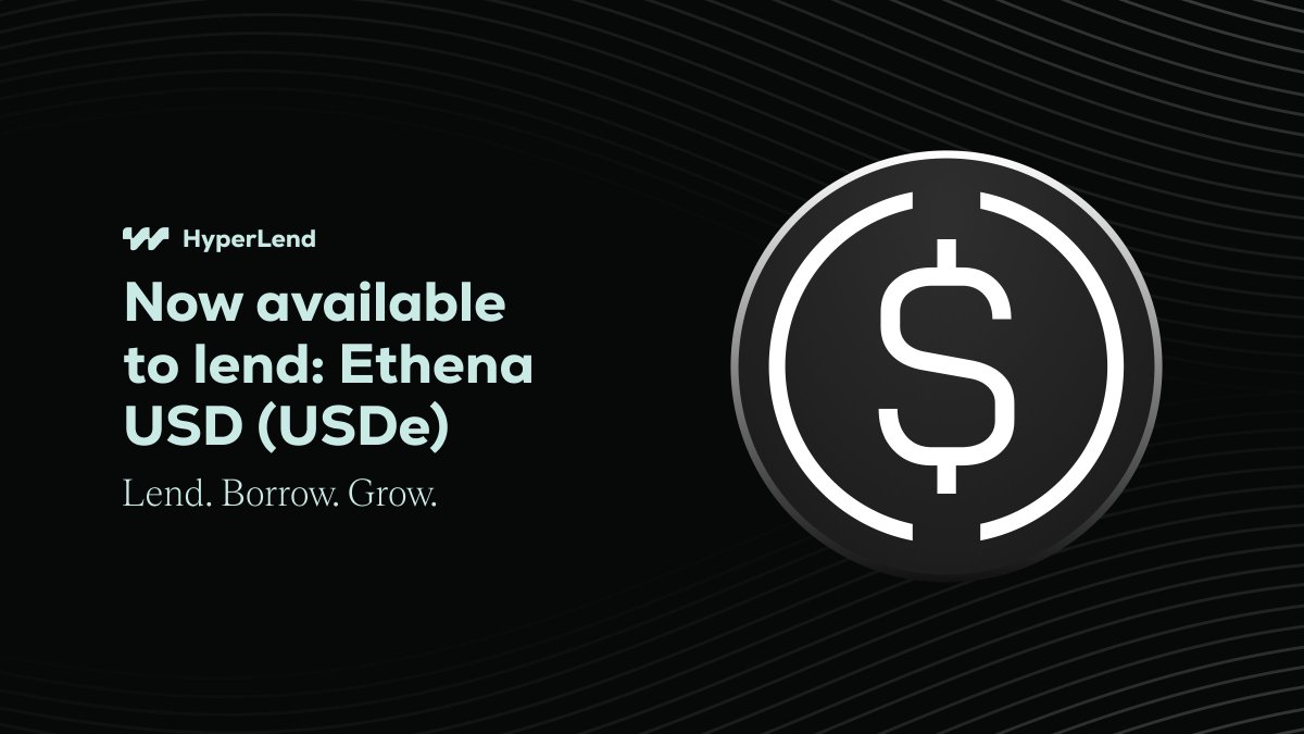 HyperLend (@hyperlendx) on Twitter photo NEW ASSET LISTING!
USDe by <a href="/ethena_labs/">Ethena Labs</a> is now LIVE on HyperLend.
You can now borrow USDe against your HYPE and earn 20x rewards by supplying. NEW ASSET LISTING!
USDe by <a href="/ethena_labs/">Ethena Labs</a> is now LIVE on HyperLend.
You can now borrow USDe against your HYPE and earn 20x rewards by supplying.