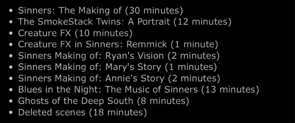 Special features for #SInners 4K &amp; Blu-ray