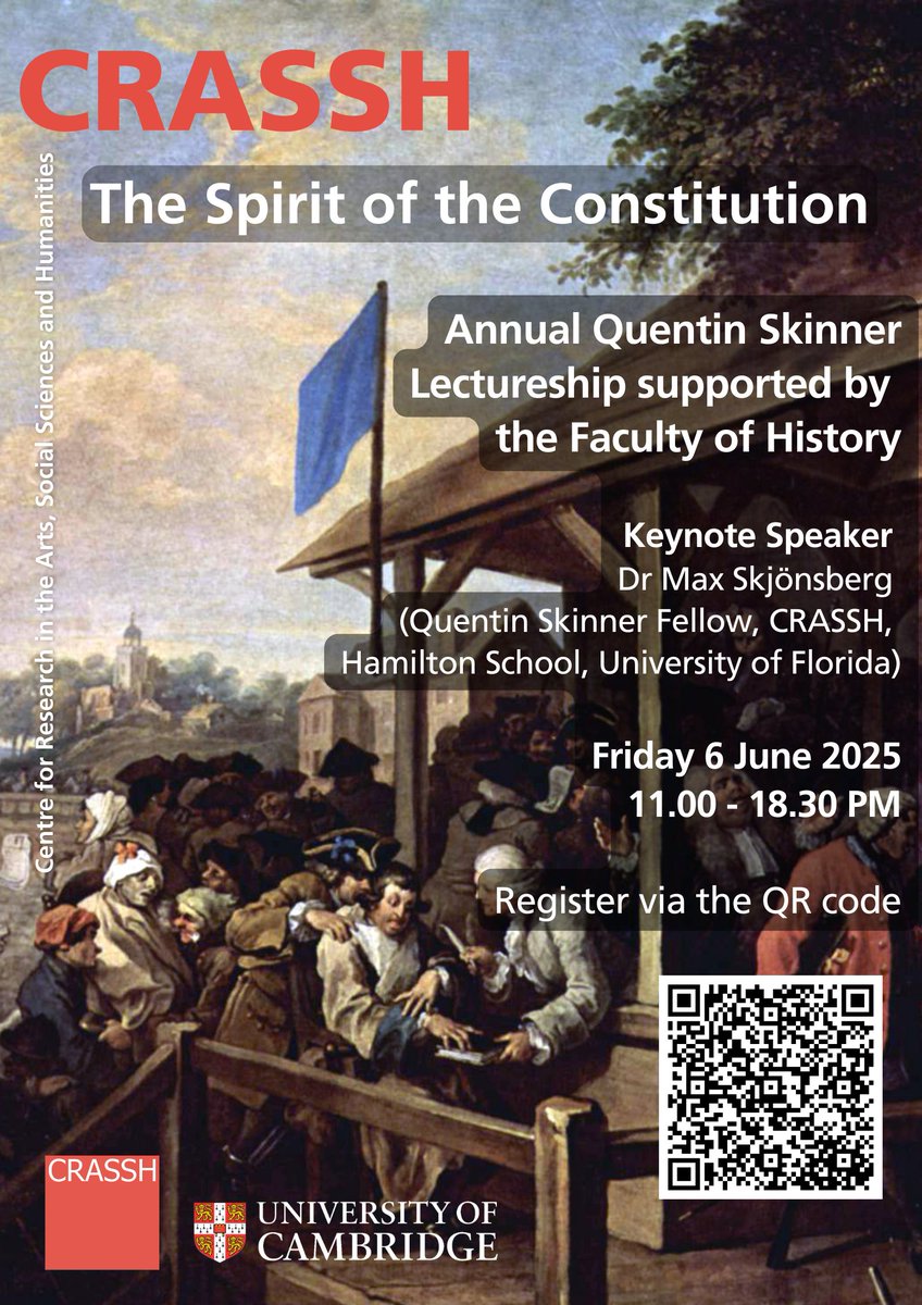 Registration is now open! Assistant Professor Dr. <a href="/MaxSkjonsberg/">Max Skjönsberg</a> will deliver this year’s Quentin Skinner Lecture, titled “The Spirit of the Constitution,” on Friday, June 6, at <a href="/CRASSHlive/">CRASSH, Cambridge</a>.

Register today: onlinesales.admin.cam.ac.uk/conferences-an…