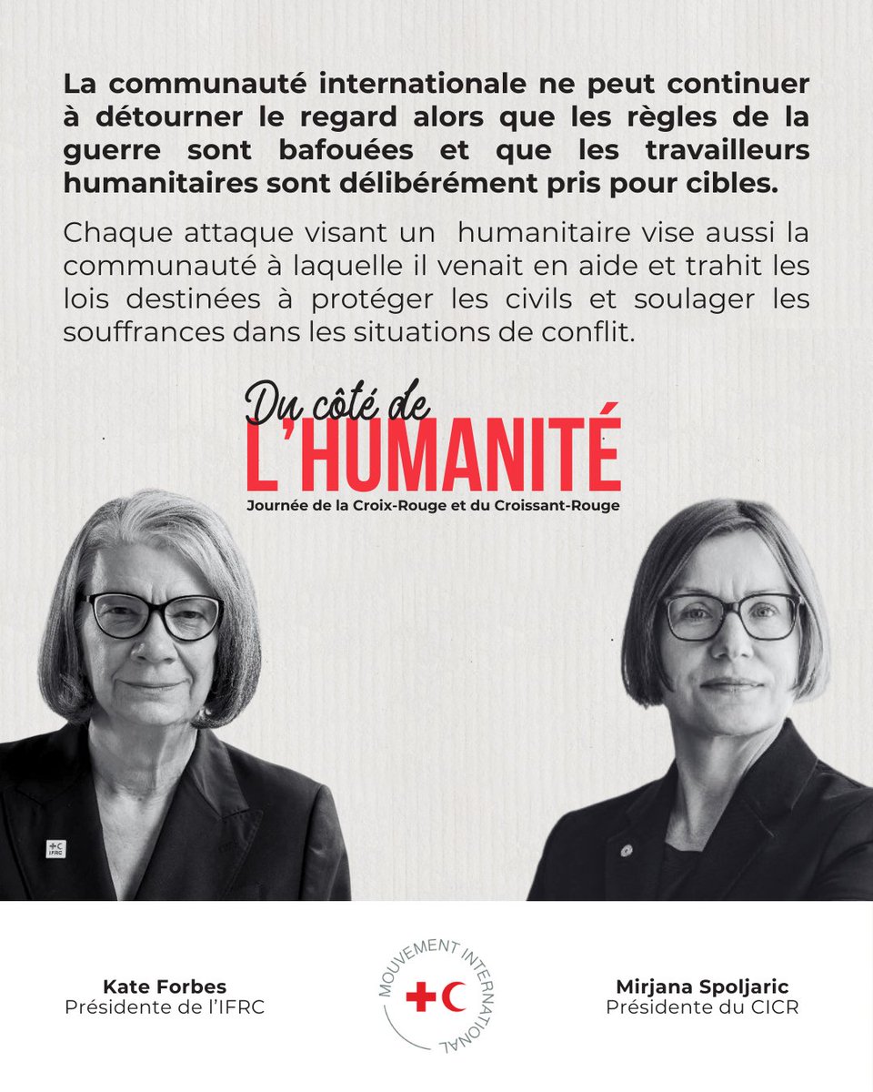 CICR (@cicr_fr) on Twitter photo La mort de nos collègues exige bien plus que des discours indignés: elle nous intime d’agir.
Lire la déclaration commune des Présidentes du <a href="/CICR/">Camano Island Coffee</a> Mirjana Spoljaric, et de l'IFRC, <a href="/KateForbes_IFRC/">Kate Forbes</a> à la veille de #RedCrossDay #RedCrescentDay 📃 ms.spr.ly/6010SVckm La mort de nos collègues exige bien plus que des discours indignés: elle nous intime d’agir.
Lire la déclaration commune des Présidentes du <a href="/CICR/">Camano Island Coffee</a> Mirjana Spoljaric, et de l'IFRC, <a href="/KateForbes_IFRC/">Kate Forbes</a> à la veille de #RedCrossDay #RedCrescentDay 📃 ms.spr.ly/6010SVckm