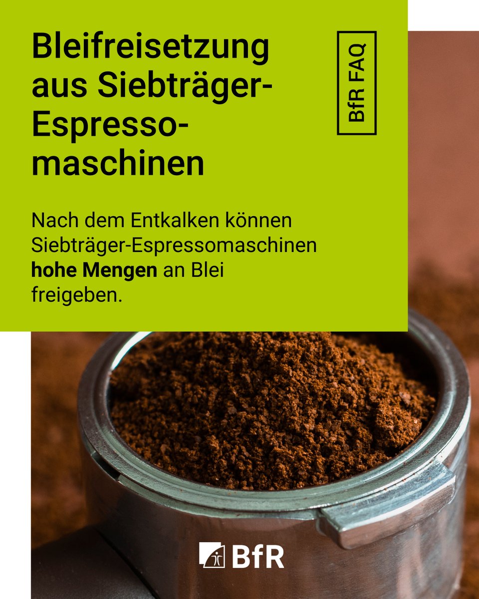 Das BfR hat aufgrund festgestellter Mengen von Blei, die nach dem Entkalkungsprozess aus Siebträger-Espressomaschinen freigesetzt wurden, Fragen und Antworten zur Information von Verbraucherinnen und Verbrauchern erstellt.

➡️ bfr.bund.de/de/vereinzelt_…