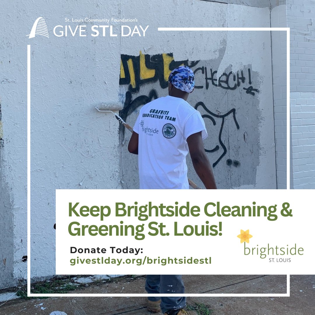 Today is #GiveSTLDay! Donations to Brightside help purchase paint and supplies to remove graffiti. All donations today will be matched up to $5,000 thanks to the William A. Kerr Foundation. 

Donate here: givestlday.org/brightsidestl

#BrightsideSTL #STL #GiveSTLDay #Giving