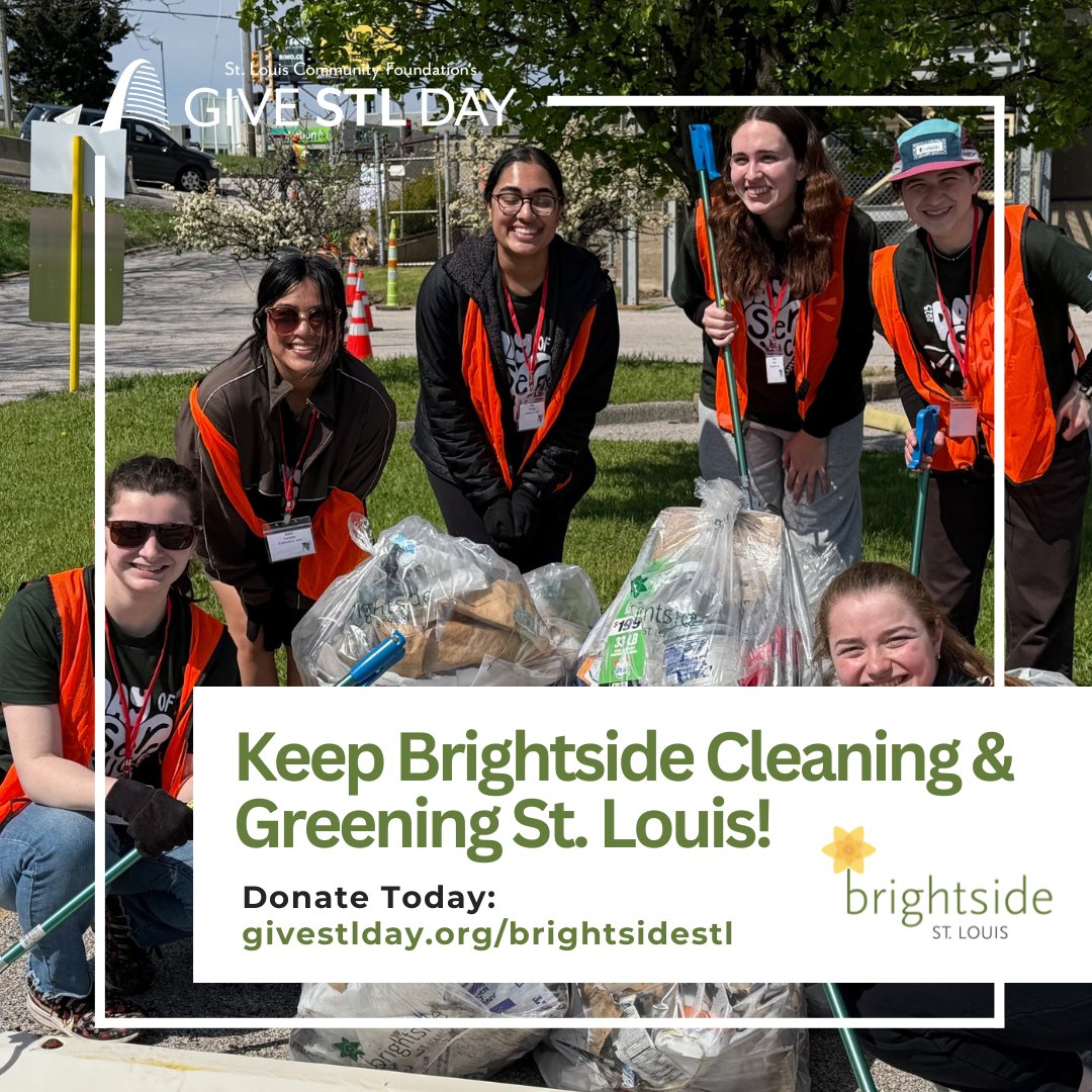 It’s #GiveSTLDay! Donations to Brightside become tools and trash bags for cleaning city neighborhoods! All donations will be matched up to $5,000 thanks to the William A. Kerr Foundation.

Donate here: givestlday.org/brightsidestl

#BrightsideSTL #STL #GiveSTLDay #Giving