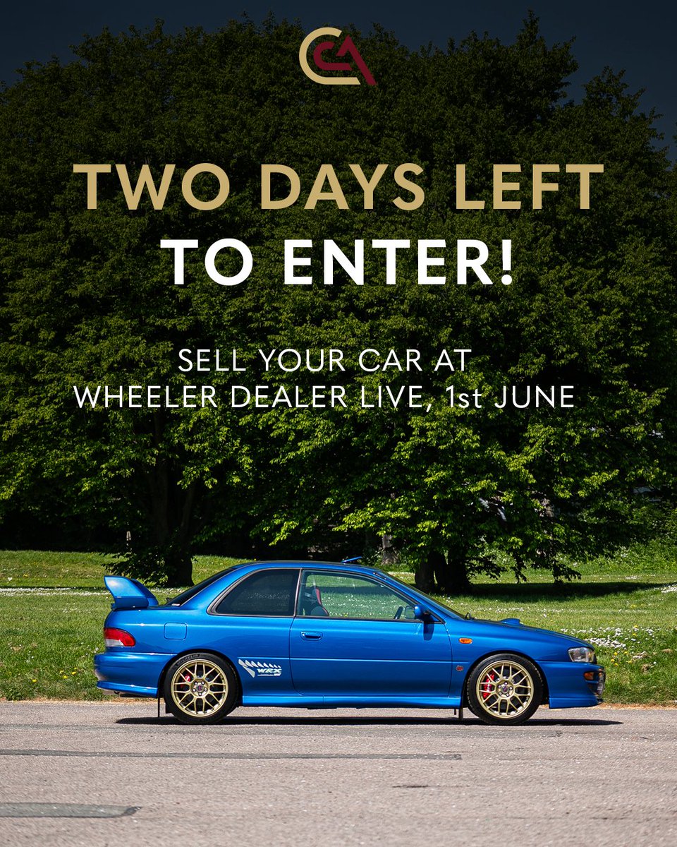 Classic Car Auctions (@classiccarauc) on Twitter photo Entries are closing this Friday!
There are only two days left to enter your car and sell at our Wheeler Dealer Live Sale, 1st June. Hosted by <a href="/mikebrewer/">Mike Brewer</a> and Petrolheadonism
If you would like to enter, call us on 01926 691 141 or click the link in our bio🔗
#iconicauctioneers Entries are closing this Friday!
There are only two days left to enter your car and sell at our Wheeler Dealer Live Sale, 1st June. Hosted by <a href="/mikebrewer/">Mike Brewer</a> and Petrolheadonism
If you would like to enter, call us on 01926 691 141 or click the link in our bio🔗
#iconicauctioneers