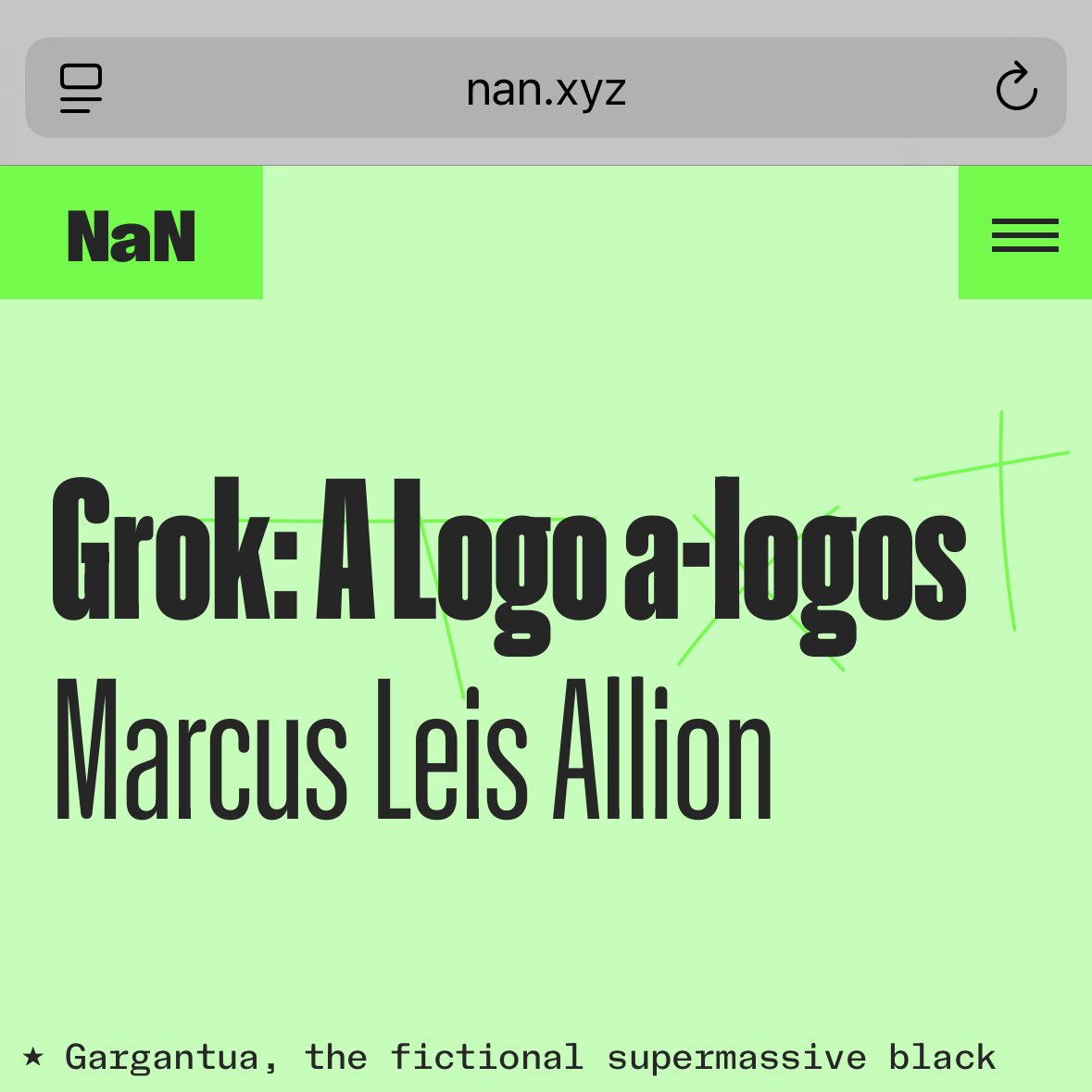 Grok: A Logo a-lóyos
nan.xyz/txt/grok-a-log…

In this text, I explore how a seemingly simple graphic—the logo for xAI’s Grok—condenses and reveals the ideological logic of contemporary computation.

<a href="/nan_xyz_/">|\| △ |\|</a>