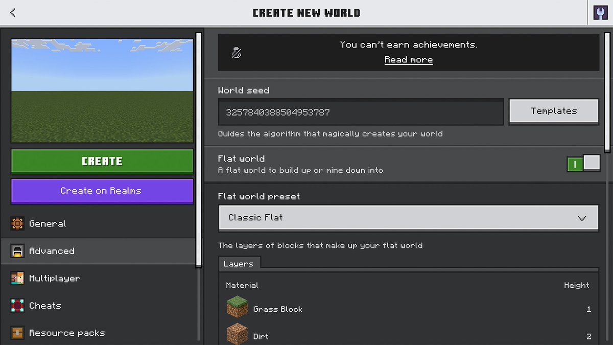 Minecraft's tweet image. Flat world presets are now out on Bedrock Edition!
Whether you prefer to build on a clean slate or have an aversion to pointy landscapes, now you can have your pick of several exciting in-game presets. Learn more: aka.ms/flatworldbedro…