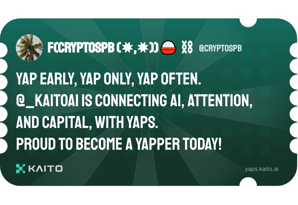f(cryptospb (✸,✸))🍚 ⛓ (@cryptospb) on Twitter photo Yap early, yap only, yap often.
<a href="/KaitoAI/">Kaito AI 🌊</a> is connecting AI, attention and capital with Yaps.
Just claimed my social card and I'm accumulating Yap points in real-time.
Claim yours 👉 yaps.kaito.ai/referral/13617… Yap early, yap only, yap often.
<a href="/KaitoAI/">Kaito AI 🌊</a> is connecting AI, attention and capital with Yaps.
Just claimed my social card and I'm accumulating Yap points in real-time.
Claim yours 👉 yaps.kaito.ai/referral/13617…