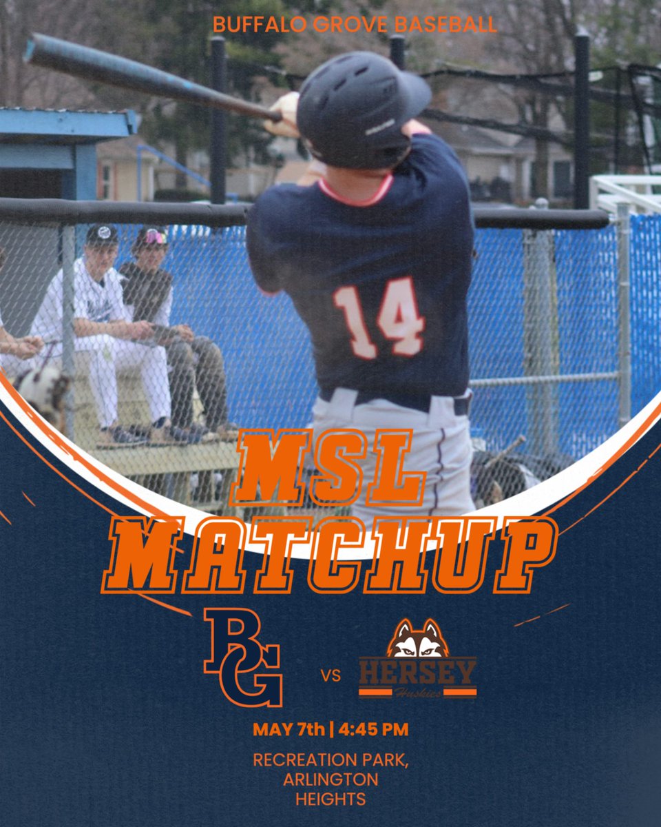 BG Baseball (@bgbaseball_1973) on Twitter photo Wednesday, May 7, 2025
MSL Conference
Buffalo Grove 6-18 (2-8)
vs.
Hersey 18-5 (7-3)
Recreation Park, Arlington Heights
1st Pitch: 4:45pm
Gametime Temp: 57 degrees
<a href="/BGBisonAD/">Buffalo Grove Athletics</a> Wednesday, May 7, 2025
MSL Conference
Buffalo Grove 6-18 (2-8)
vs.
Hersey 18-5 (7-3)
Recreation Park, Arlington Heights
1st Pitch: 4:45pm
Gametime Temp: 57 degrees
<a href="/BGBisonAD/">Buffalo Grove Athletics</a>