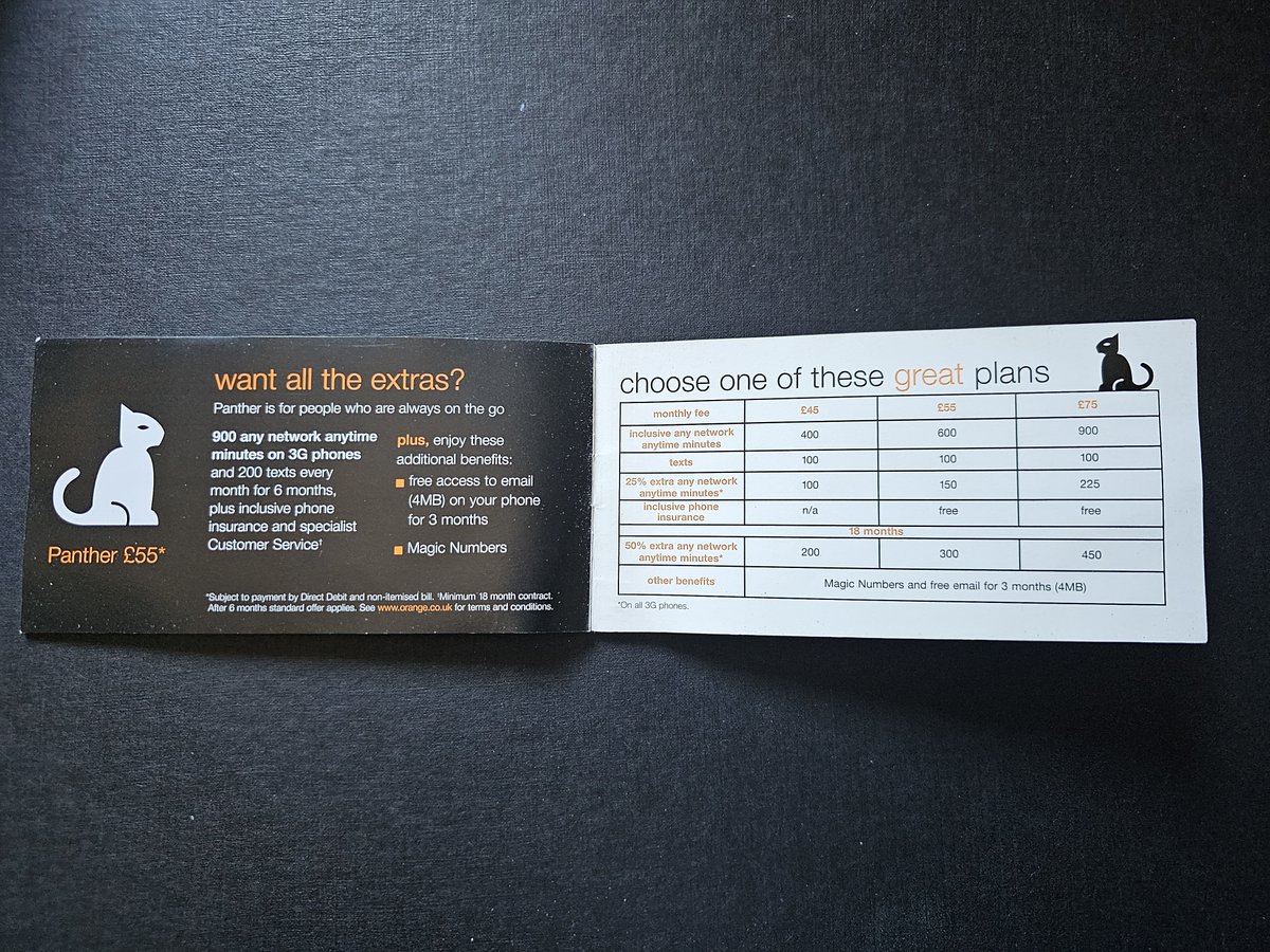 Blast from the past here, from my previous life in Orange.

April 2006 Orange refreshed their plans w/ "customer segmentation" into animals, this guide is from then. Note the 4MB email allowance!

Monkey &amp; Camel joined the zoo for PAYG, with staff either Owls, Squirrels or Foxes.