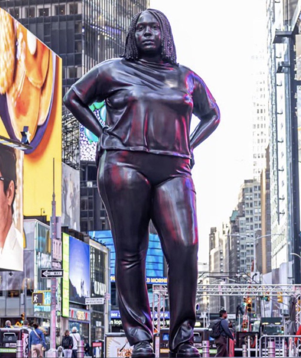 Times Square unveils a bronze 12 foot statue of the average American woman — and the colorblind conservative Christian patriots have lost what’s left of their minds…

Fun fact: The average height for women in America is around 5’3 — and the average weight is approximately