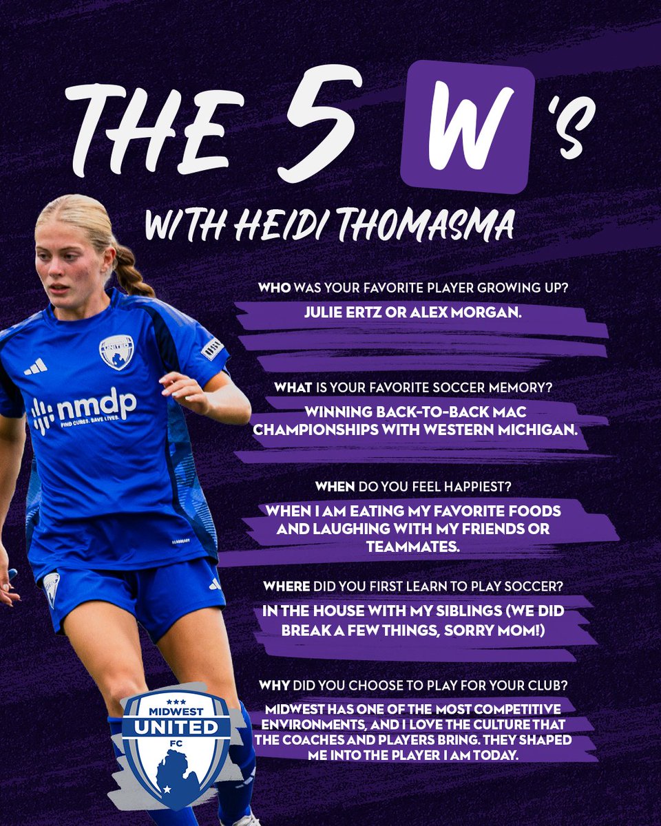 USL W League (@uslwleague) on Twitter photo ๐ต <a href="/mufcusl/">Midwest United FC USL</a>'s midfield maestro ๐ฎโ๐จ
Check out the 5โฃ W's with Heidi Thomasma! ๐ ๐ต <a href="/mufcusl/">Midwest United FC USL</a>'s midfield maestro ๐ฎโ๐จ
Check out the 5โฃ W's with Heidi Thomasma! ๐