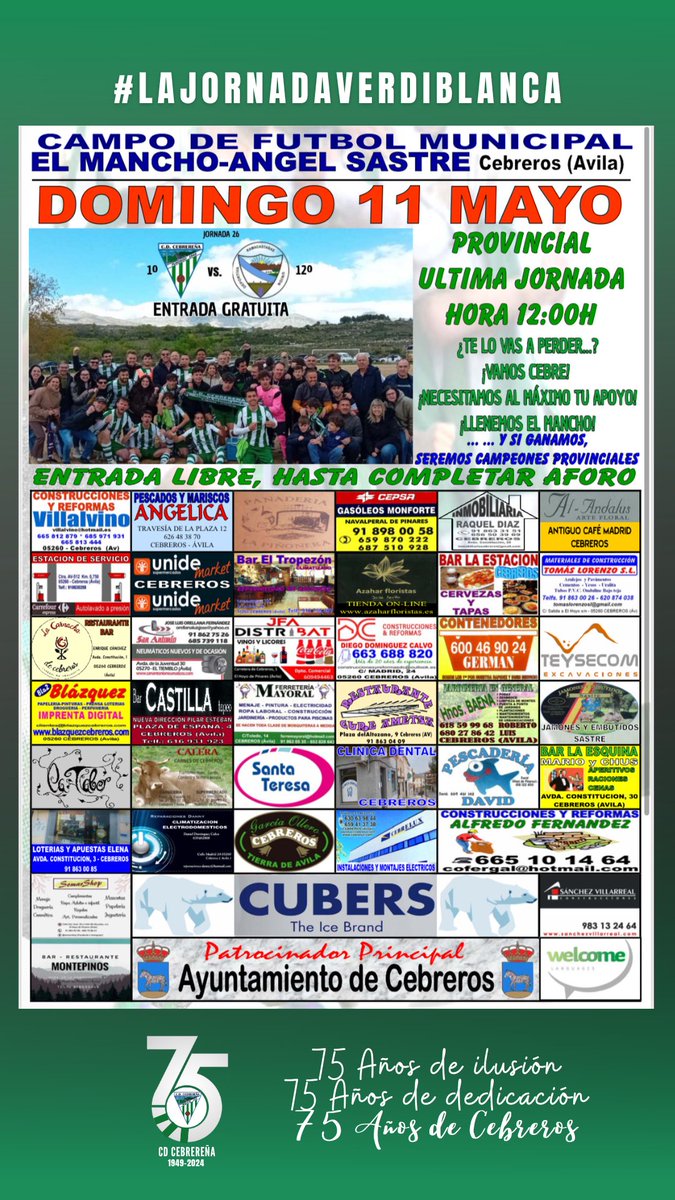 🗓️ La última #JornadaVerdiblanca de la temporada. La más emocionante. 

✔️ Despedimos 24/25 en Regional y Juvenil. Tenemos sorpresas y las queremos compartir con vosotros 💚
✔️Momento más ESPERADO en provincial. Queremos dejar la fecha marcada en la historia. 🤞🏻

¿Te vienes☺️?