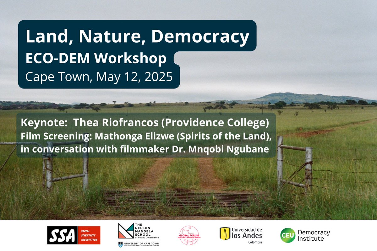 Olivia Arigho-Stiles 🍉 (@oliviaarigho) on Twitter photo Cape Town folks! Delighted to announce our inaugural ECODEM workshop next week in Cape Town on Land, Nature + Democracy feat. keynote from <a href="/triofrancos/">Thea Riofrancos</a> on her new book, 'Extraction: The Frontiers of Green Capitalism' 🌍🌿
Message for room details or zoom link. Cape Town folks! Delighted to announce our inaugural ECODEM workshop next week in Cape Town on Land, Nature + Democracy feat. keynote from <a href="/triofrancos/">Thea Riofrancos</a> on her new book, 'Extraction: The Frontiers of Green Capitalism' 🌍🌿
Message for room details or zoom link.
