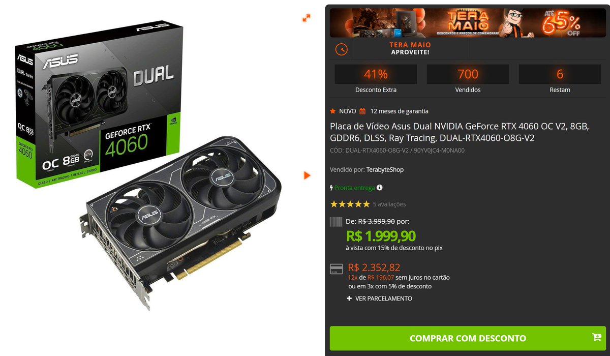 TERABYTE

RTX  4060   ASUS
DUAL  OC

R$  1.999

terabyteshop.com.br/produto/31733/…