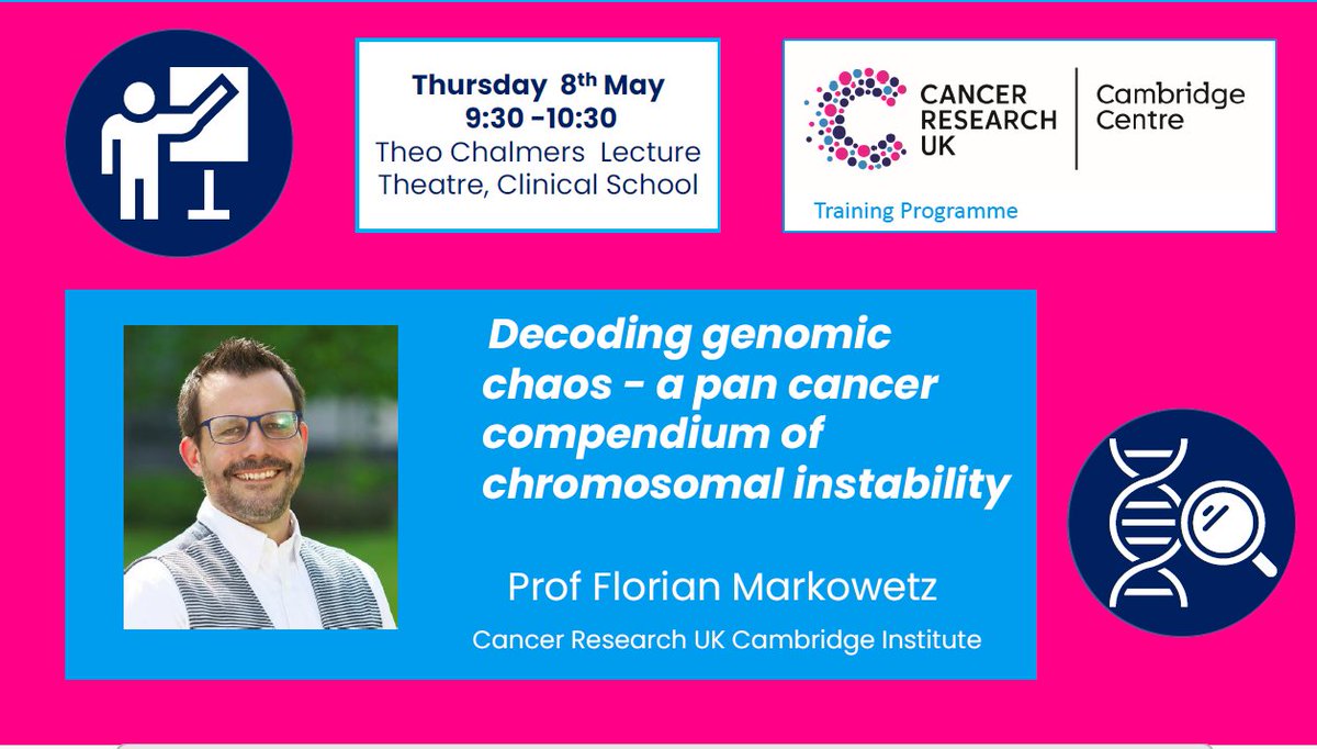 CRUK Cambridge Centre (@crukcamcentre) on Twitter photo 📢 Don’t miss our next Cancer Biology and Medicine talk tomorrow!
Decoding genomic chaos - a pan cancer compendium of chromosomal instability
Prof Florian Markowetz <a href="/CRUK_CI/">CRUK Cambridge Institute</a>
Thurs 8 May, 9:30-10:30
TC lecture theatre, School of Clinical Medicine
All welcome <a href="/clinical_hr/">Clinical School HR</a> 📢 Don’t miss our next Cancer Biology and Medicine talk tomorrow!
Decoding genomic chaos - a pan cancer compendium of chromosomal instability
Prof Florian Markowetz <a href="/CRUK_CI/">CRUK Cambridge Institute</a>
Thurs 8 May, 9:30-10:30
TC lecture theatre, School of Clinical Medicine
All welcome <a href="/clinical_hr/">Clinical School HR</a>