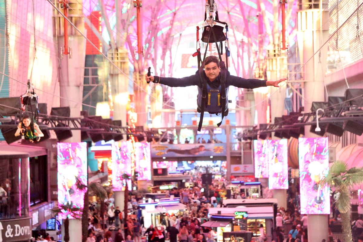 He believed he could so he did! 🪽
Dr. Segon  &amp; Dr. Jimenez-Gutierrez on the Zipline on Fremont Street in Las Vegas while taking a break at SHM! <a href="/ankursegon/">ankur segon</a> #Hospitalistinthesky #Ziplinefun #IbelieveIcanfly