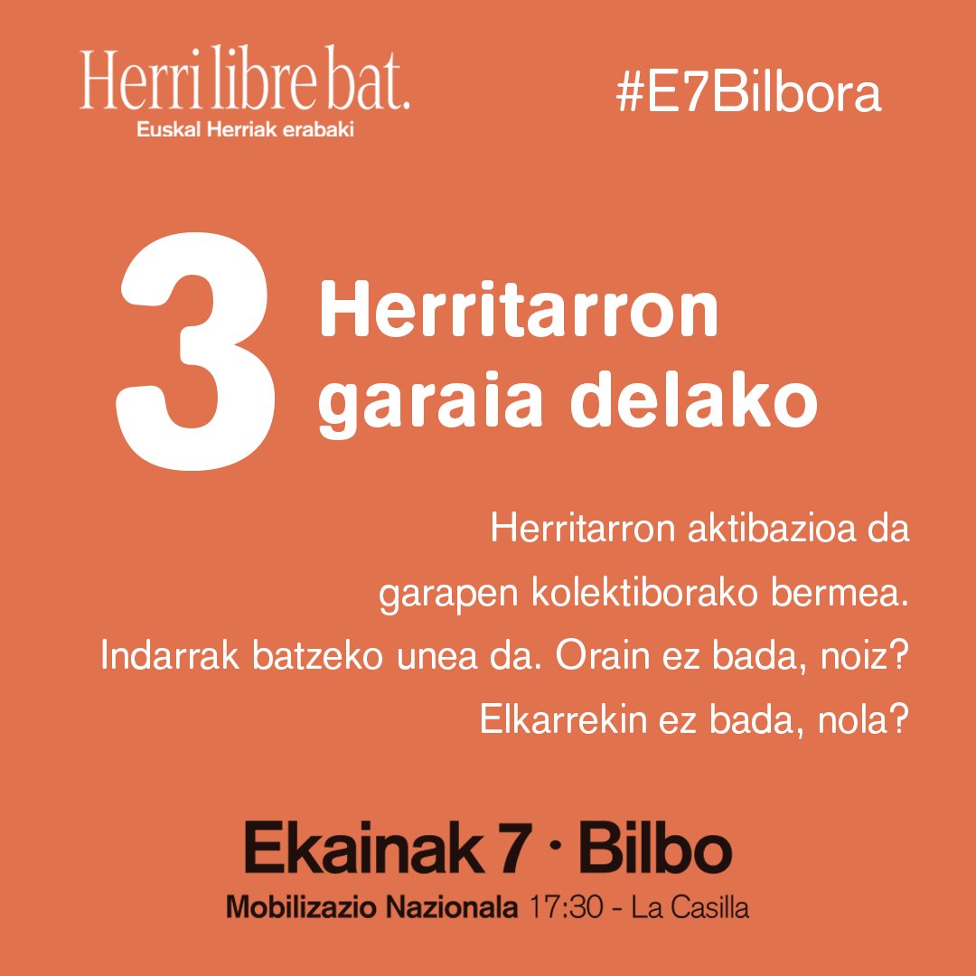 🖐🏻Maiatzak 7, gaur. Hilabete ekainaren 7an 7 lurraldeetako Euskal Herritarrok Bilbon elkartzeko.
Hemen 7 pisuzko arrazoi, ekainaren 7an Bilbora joateko!
#HerriLibreBat #E7Bilbora
