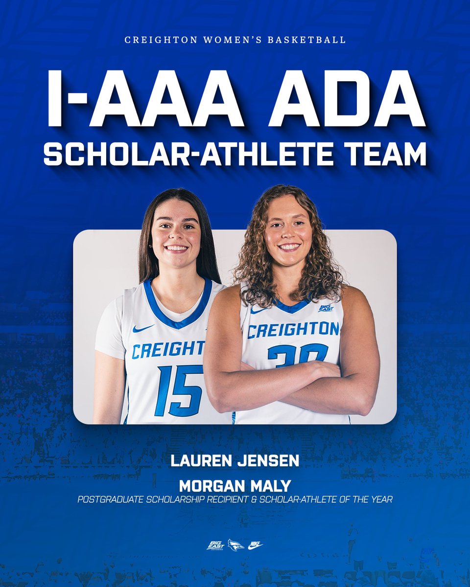 Creighton Women’s Basketball (@creightonwbb) on Twitter photo Lauren Jensen and Morgan Maly named to the Division I-AAA Scholar-Athlete Team; Morgan Maly selected as the Postgraduate Scholarship Recipient & Scholar-Athlete of the Year.
📰 gocreighton.com/news/2025/5/7/…
#GoJays Lauren Jensen and Morgan Maly named to the Division I-AAA Scholar-Athlete Team; Morgan Maly selected as the Postgraduate Scholarship Recipient & Scholar-Athlete of the Year.
📰 gocreighton.com/news/2025/5/7/…
#GoJays