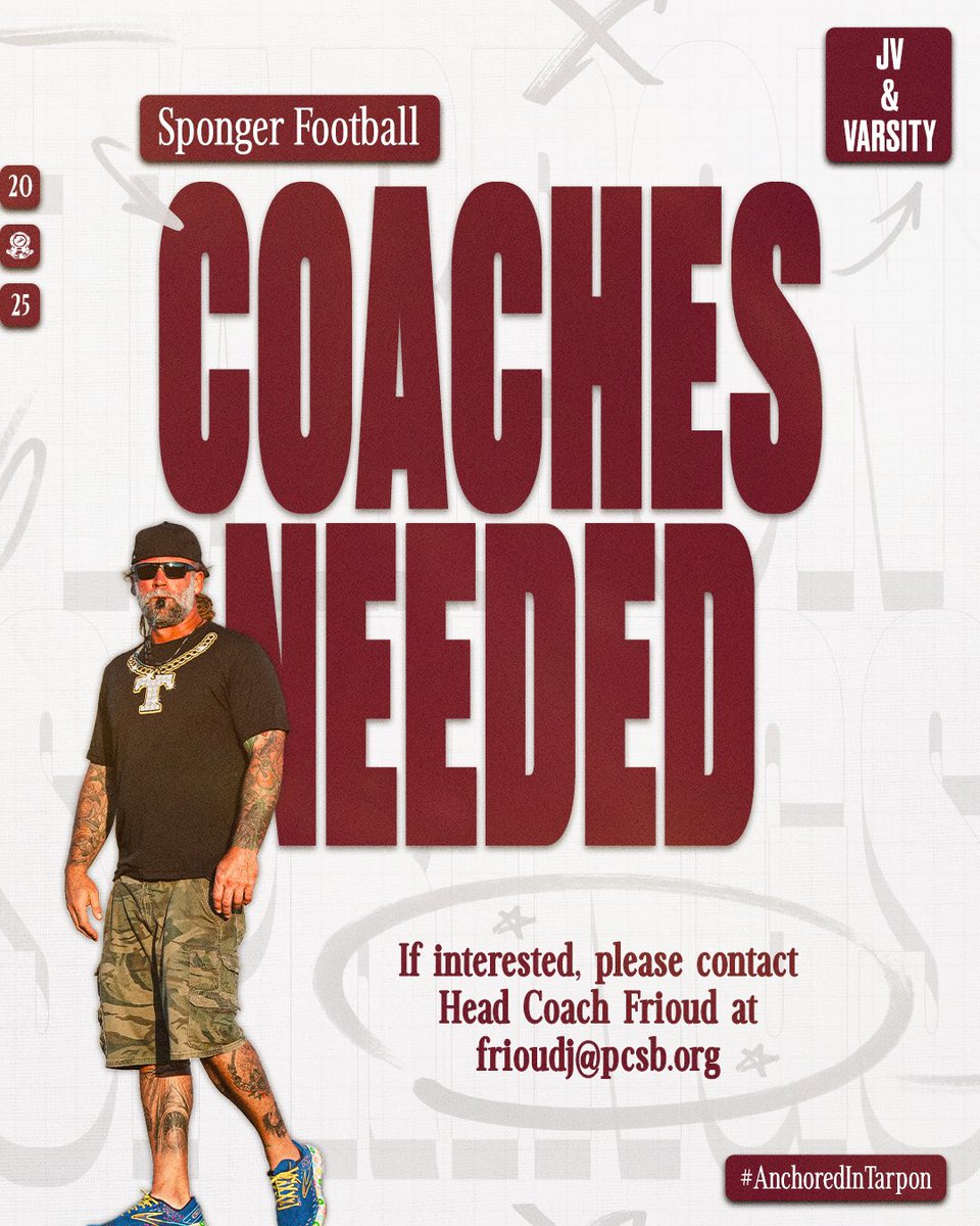 Volunteer coaches at the JV and Varsity level are needed here in Tarpon! If interested, please contact Head Coach Frioud. 

#SpongerPride #AnchoredInTarpon