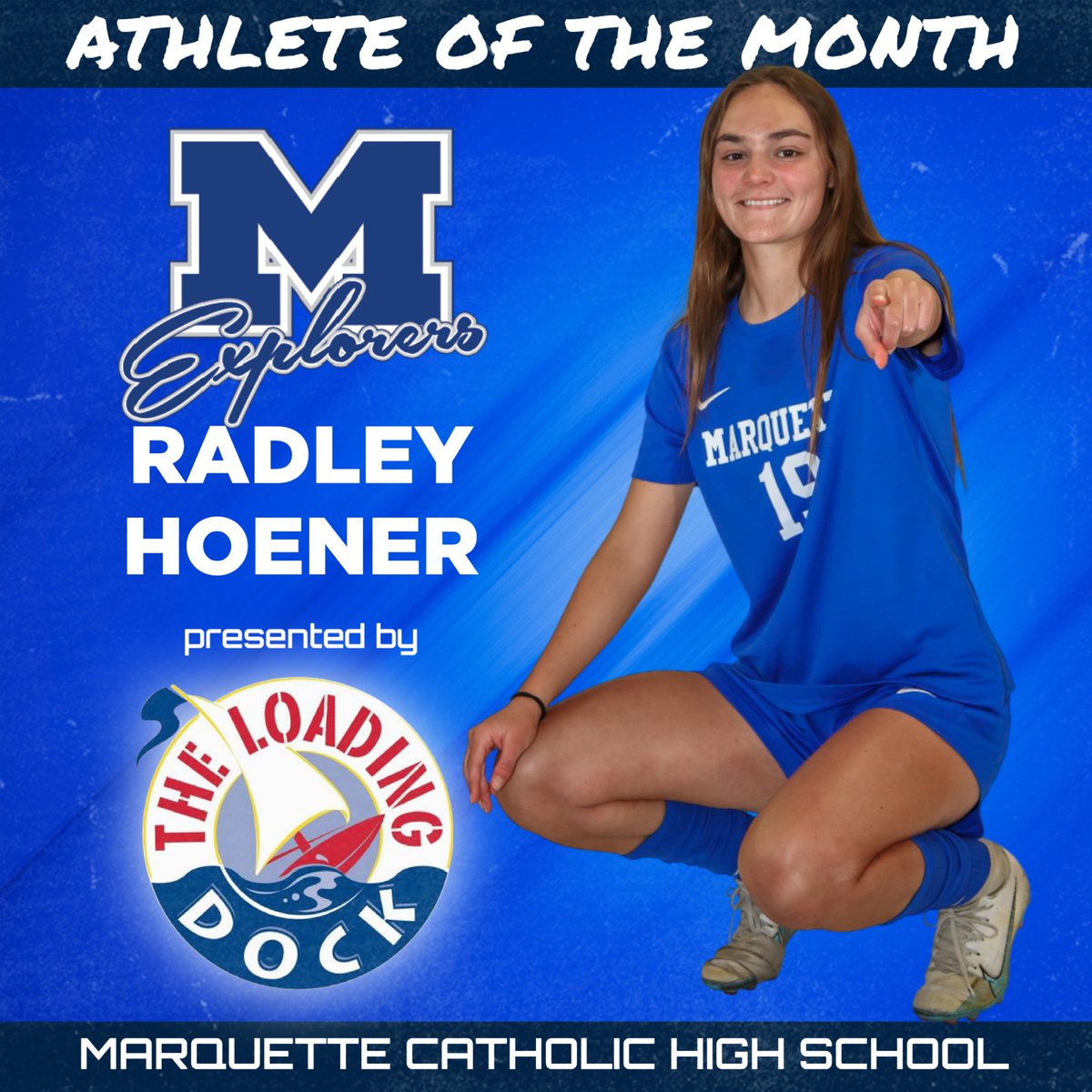 Radley Hoener is the Alton Marquette Catholic Athlete of the Month, presented by The Loading Dock! A Captain, she anchors the #8 Explorers backline, with ten shutouts. 2nd on the team with 15 points, 7 goals, 1 assist. Will attend Columbia College to play soccer. <a href="/LoadingDockIL/">The Loading Dock</a>
