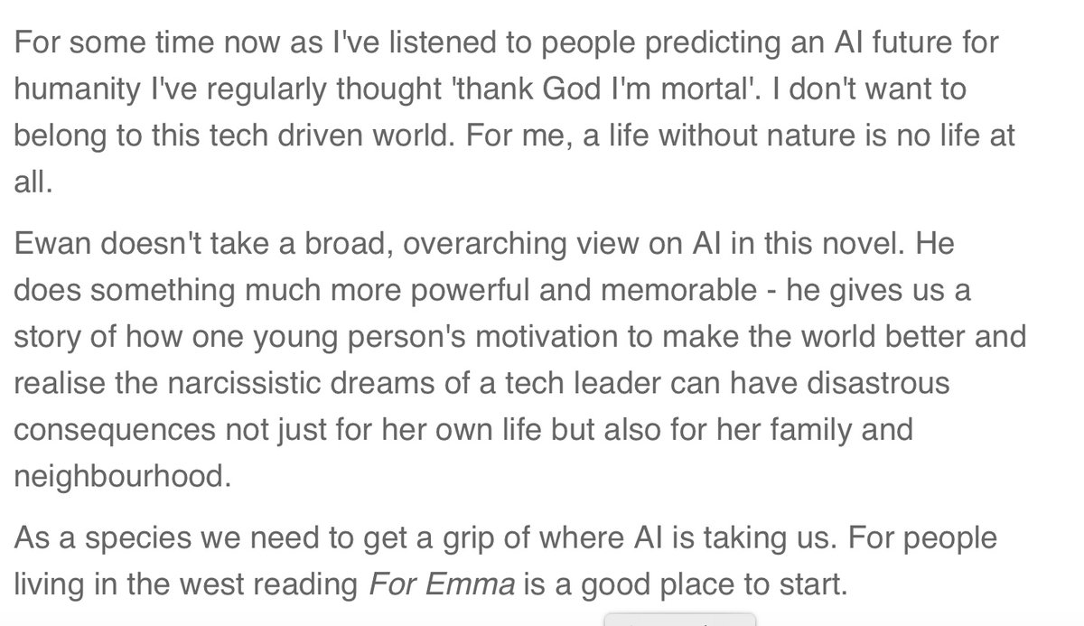 Just written a review of <a href="/MrEwanMorrison/">Ewan Morrison</a> 's brilliant new book For Emma. As I explain at the end of my review it's a novel we all need to read to understand where we might be headed. postcardsfromscotland.co.uk/postcards-blog…