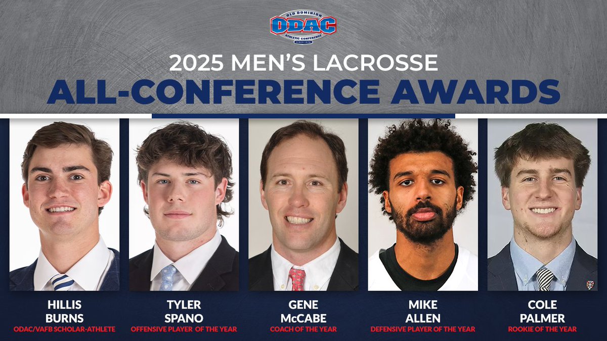 ODAC (@odacathletics) on Twitter photo All-ODAC Men's Lax Awards announced #ODAC #d3lax odaconline.com/news/2025/5/7/…
- D-POY: <a href="/RMCathletics/">Randolph-Macon College Athletics</a> Mike Allen
- O-POY: WLU's Tyler Spano
- COY: WLU's Gene McCabe
- ROY: <a href="/HSCathletics/">H-SC Athletics</a> Cole Palmer
- <a href="/VaFarmBureau/">Virginia Farm Bureau</a> SAOY: WLU's Hillis Burns All-ODAC Men's Lax Awards announced #ODAC #d3lax odaconline.com/news/2025/5/7/…
- D-POY: <a href="/RMCathletics/">Randolph-Macon College Athletics</a> Mike Allen
- O-POY: WLU's Tyler Spano
- COY: WLU's Gene McCabe
- ROY: <a href="/HSCathletics/">H-SC Athletics</a> Cole Palmer
- <a href="/VaFarmBureau/">Virginia Farm Bureau</a> SAOY: WLU's Hillis Burns
