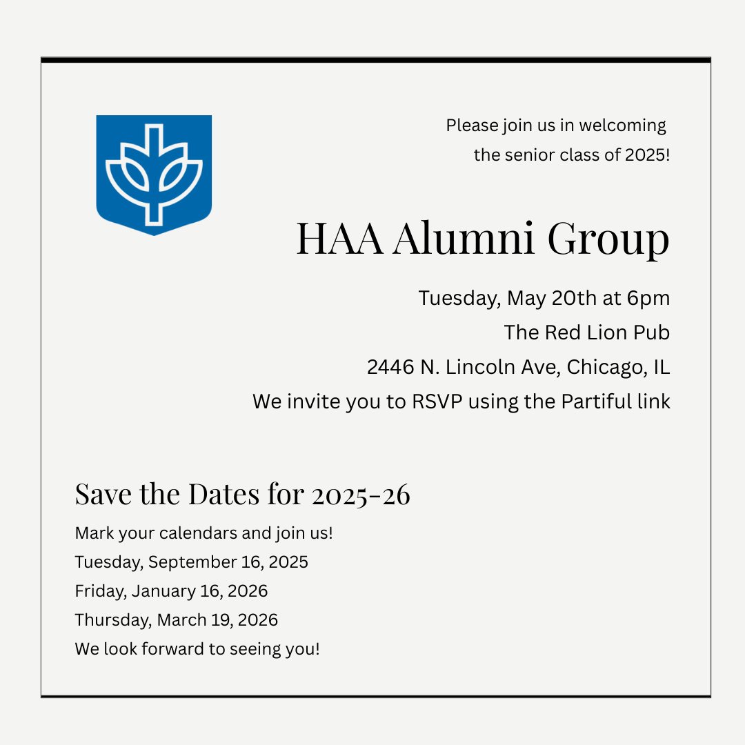 Join the HAA Alumni Group on May 20th at the Red Lion to welcome the senior class of 2025! RSVP Here: partiful.com/e/01kAJi5wJ2Y4…
