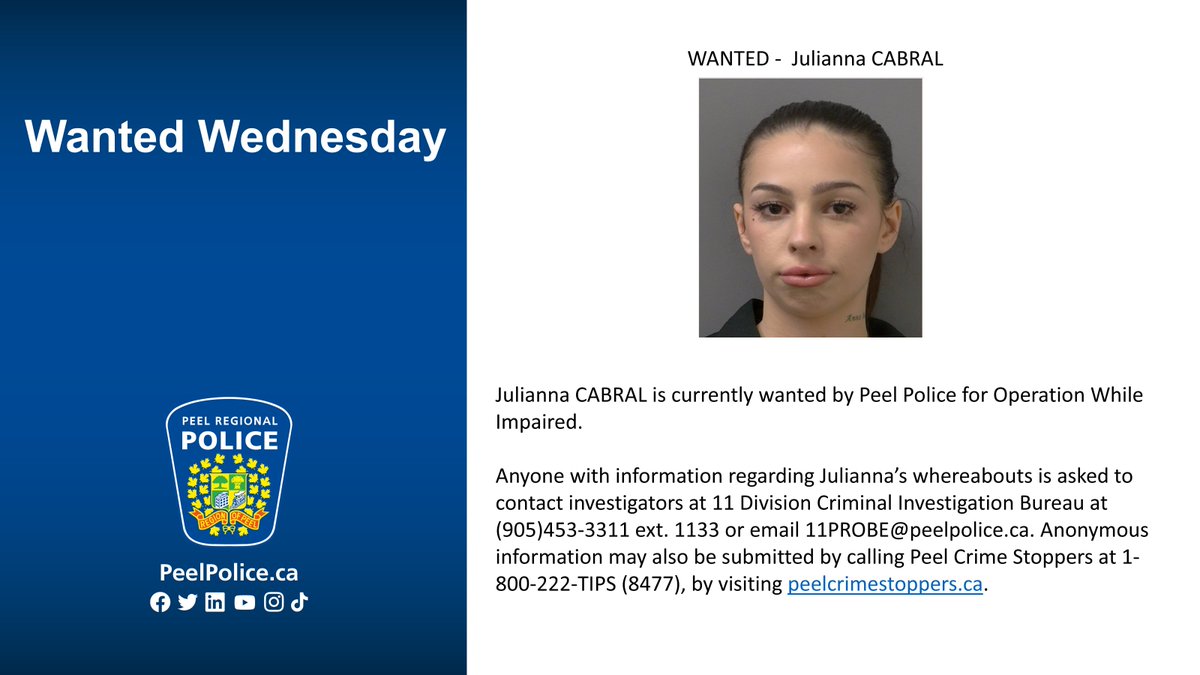 🚨WANTED WEDNESDAY🚨
Julianna is wanted for impaired driving after letting tequila do the thinking and the steering. 
#SaltLimeCrimeTime #WantedWednesday #MADD