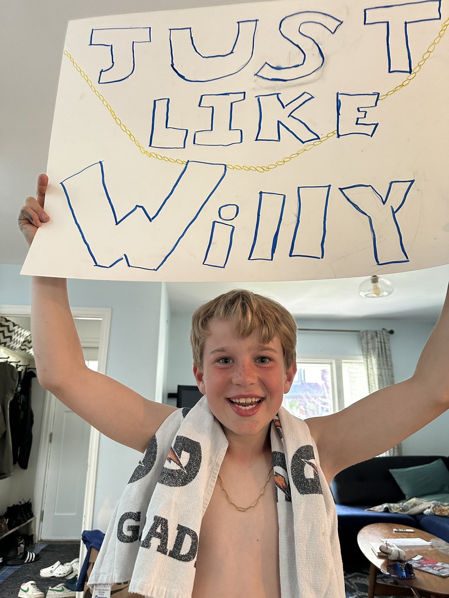 DaveLembke's tweet photo. First playoff game for this kid. Hockey cosplay in full effect. #GoLeafsGo https://t.co/z79DHinOrS