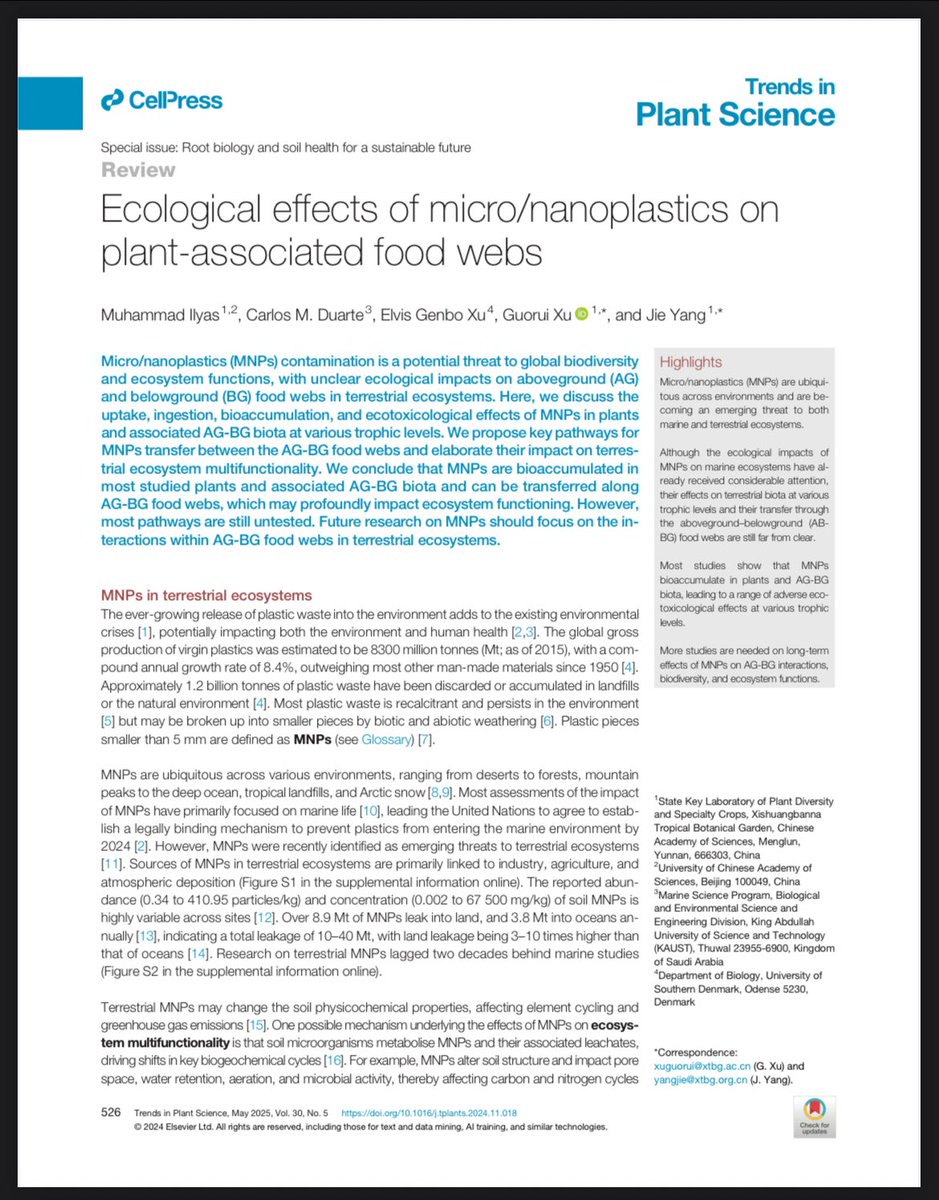 Ecological effects of micro/nanoplastics on plant-associated food webs: Trends in Plant Science cell.com/trends/plant-s…