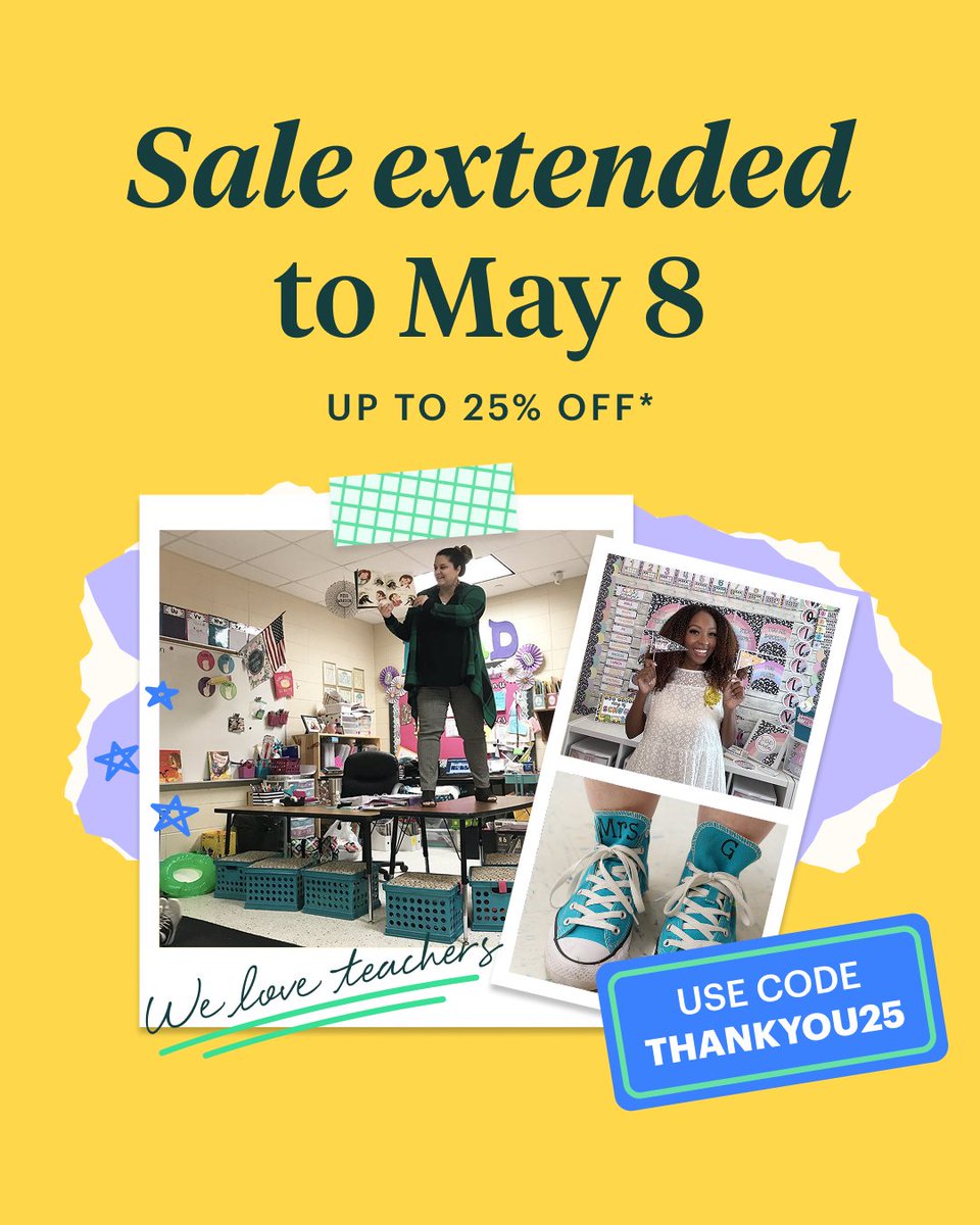Great news: the Teacher Appreciation Sale has been EXTENDED 🥳

As a thanks for all you do, we’re giving you ONE MORE DAY to enjoy up to 25% off resources sitewide! Sale now ends on Thursday, May 8 at midnight. *Terms apply

📸: theelementarydarling (IG), @talesofpattypepper (IG)