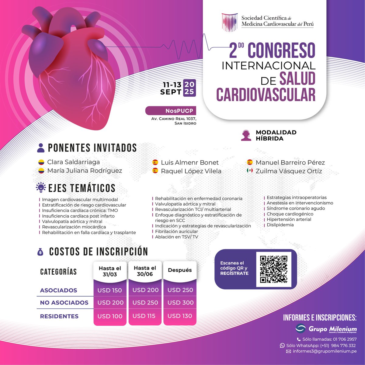 Sociedad Científica Medicina Cardiovascular - Perú (@socimecar) on Twitter photo ¡Únete al 2° Congreso Internacional de Salud Cardiovascular! 🫀✨
📲Inscríbete aquí: shorturl.at/JLDdE
Informes:
📞Central: 01 706 2957
📲 Sólo WhatsApp: +51 984 776 332 wa.link/iy8n1d
📩 informes3@grupomilenium.pe ¡Únete al 2° Congreso Internacional de Salud Cardiovascular! 🫀✨
📲Inscríbete aquí: shorturl.at/JLDdE
Informes:
📞Central: 01 706 2957
📲 Sólo WhatsApp: +51 984 776 332 wa.link/iy8n1d
📩 informes3@grupomilenium.pe