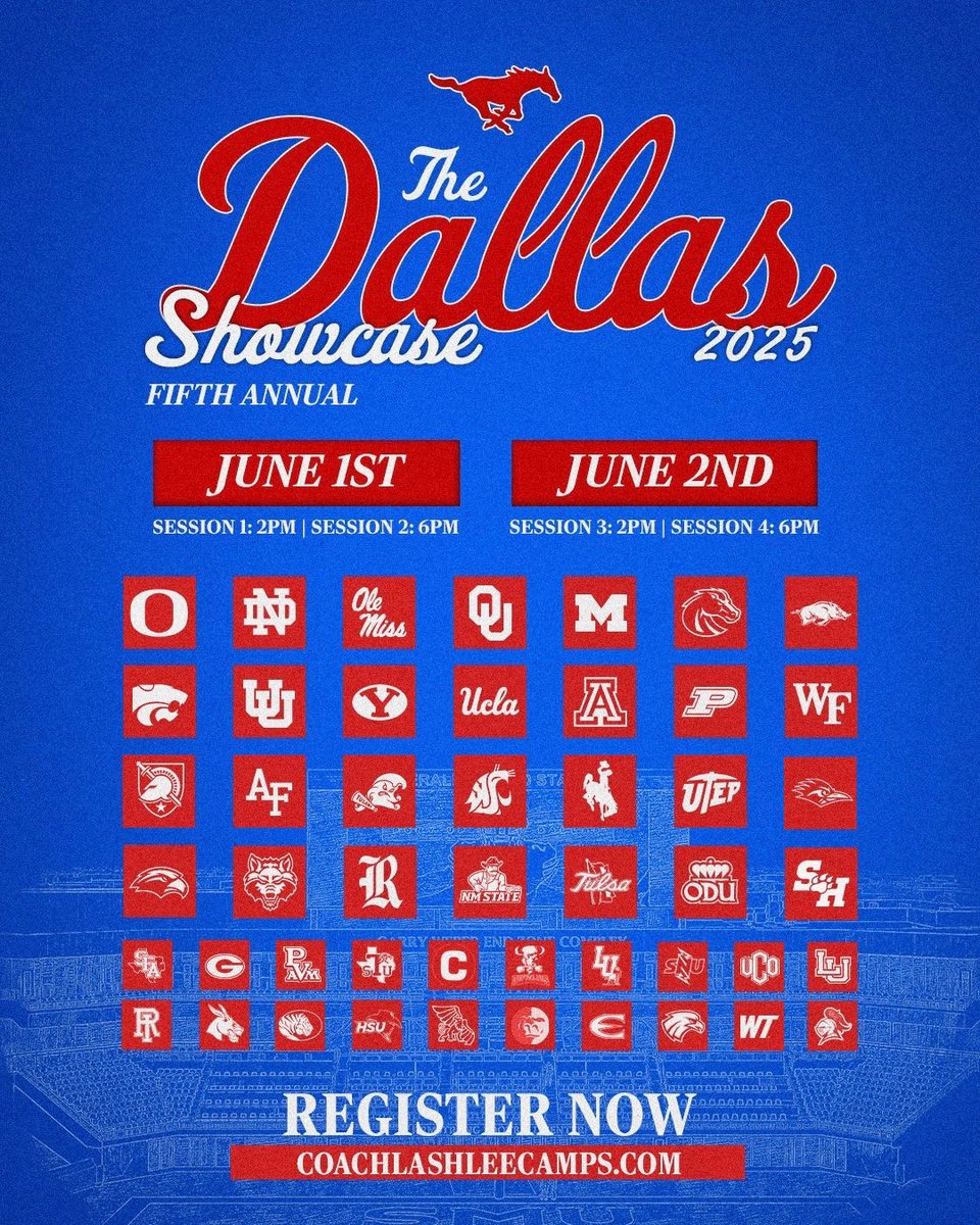 Excited to compete at <a href="/SMUFB/">SMU Football</a> camp
and be coached by <a href="/CoachRobLikens/">ROB LIKENS</a> in a few weeks