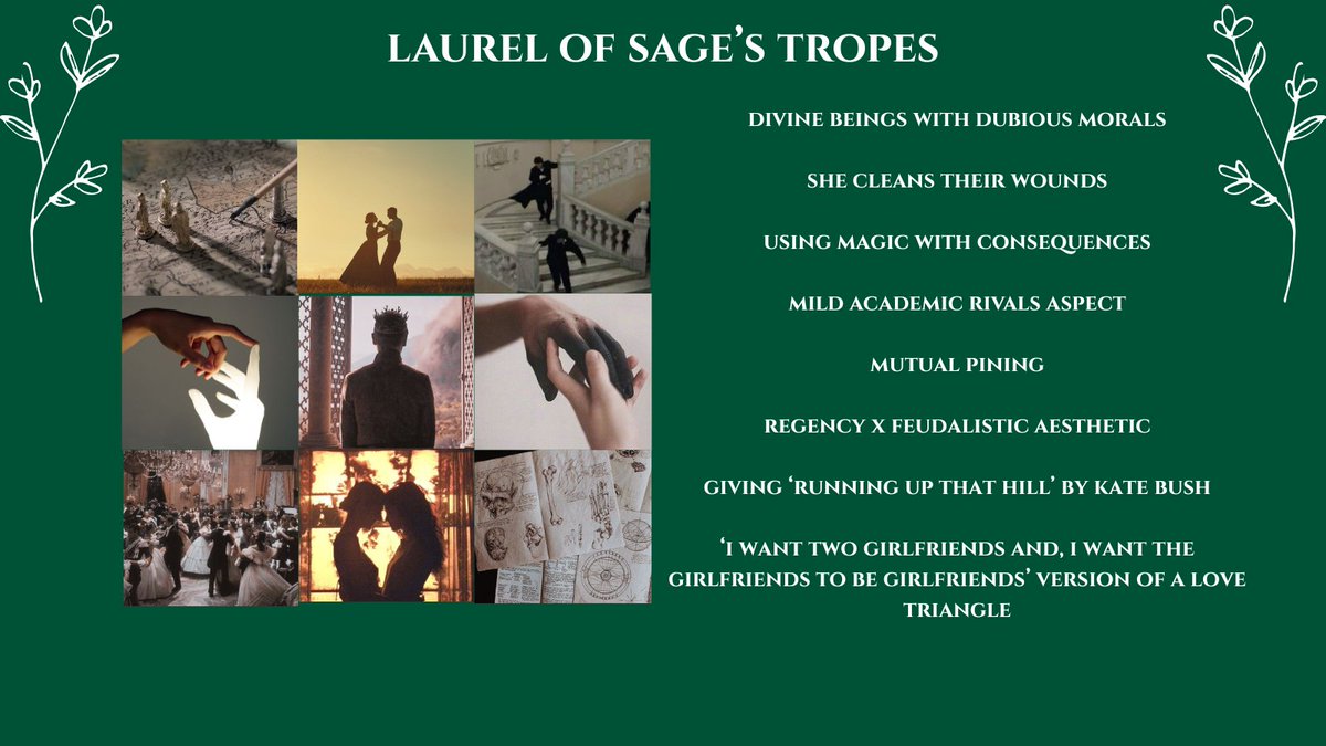 Imogen_L_Smiley's tweet photo. Laurel of Sage #questpit #Q 
Fire Emblem: Three Houses x Gwen &amp; Art Are Not In Love x The Cruel Prince x Circe
🏳️‍🌈Queer Normative World
🏳️‍⚧️Trans MMC 
✨Magic Has Consequences 
🔮Divine Entities With Dubious Morals
📚 Academia
♟️Political Upheaval
⚔️ Imminent War
💛Found Family https://t.co/Eb5X4955iw