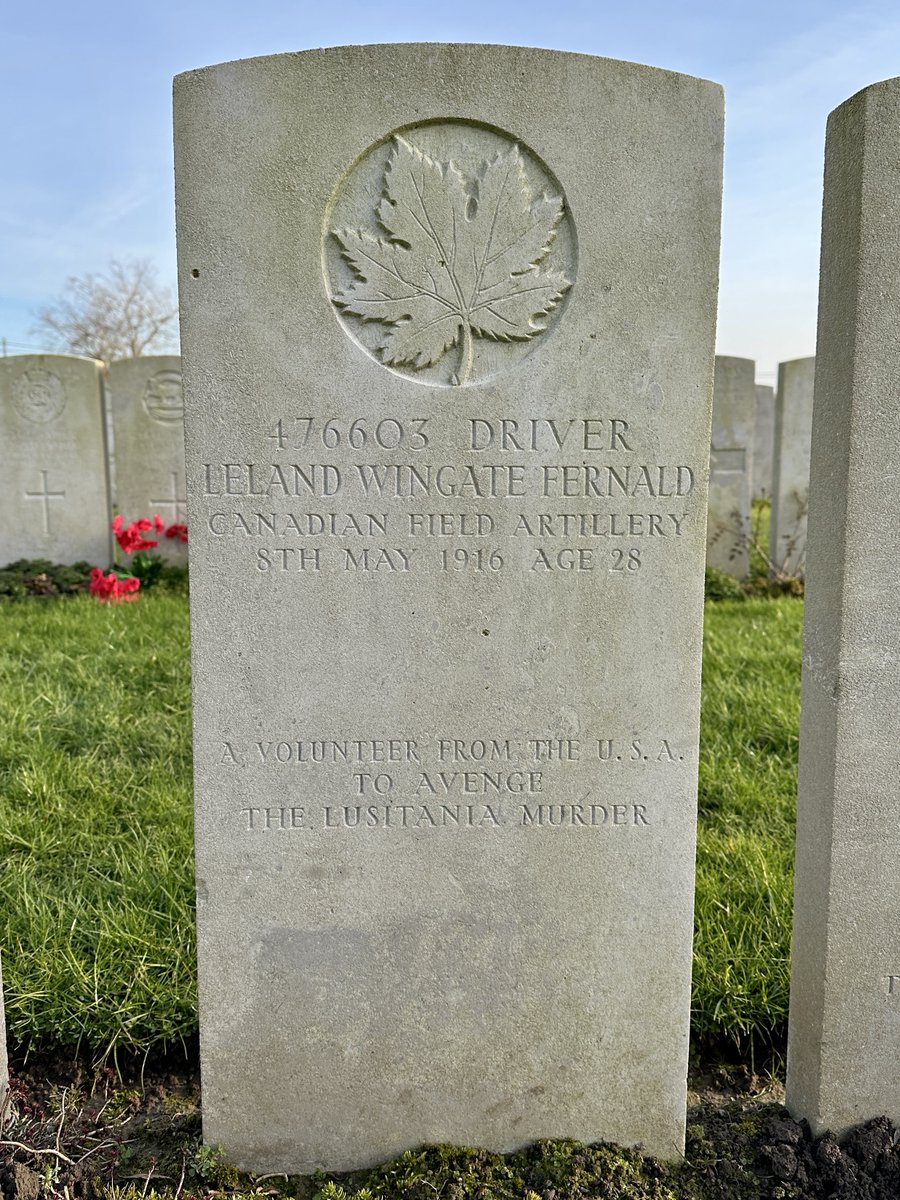 Frontline LH (@frontlinelh) on Twitter photo On the anniversary of the #Lusitania sinking, I am reminded of this headstone in #Lijssenthoek <a href="/CWGC/">Commonwealth War Graves</a>.
It’s rare that a soldier’s reason for fighting is so clearly & publicly recorded.
Remembering Dvr Leland Wingate Fernald, died 1 year & 1 day after the Lusitania sank. 🇨🇦🇺🇸🇧🇪 On the anniversary of the #Lusitania sinking, I am reminded of this headstone in #Lijssenthoek <a href="/CWGC/">Commonwealth War Graves</a>.
It’s rare that a soldier’s reason for fighting is so clearly & publicly recorded.
Remembering Dvr Leland Wingate Fernald, died 1 year & 1 day after the Lusitania sank. 🇨🇦🇺🇸🇧🇪