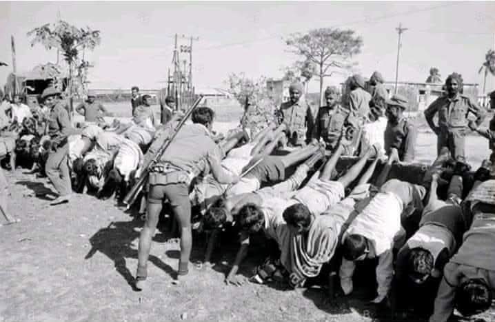 Pakistan Army's pant removing ceremony after 1971 Indo-Pak war. More than 93000 pakistani soldiers surrendered to the Indian army in the Eastern Front. 

Lest We Forget 😁🔱🚩