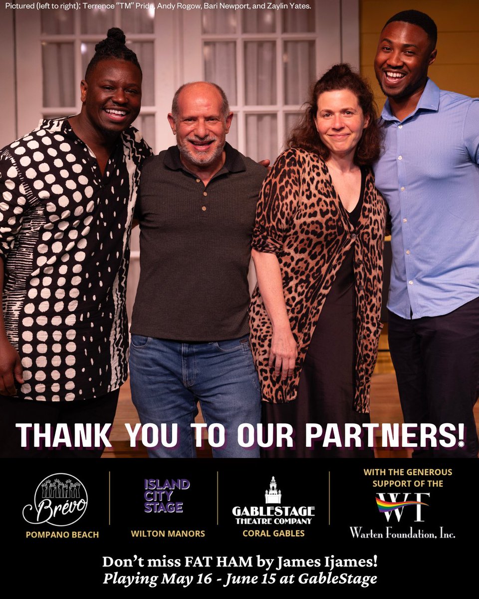 Today we are celebrating our illustrious Fat Ham partners. The South Florida premiere of Fat Ham by James Ijames, in a bold partnership with Island City Stage and Brévo Theatre. Buy tickets today at gablestage.org! 
#SouthFloridaTheatre #FatHam #GableStage