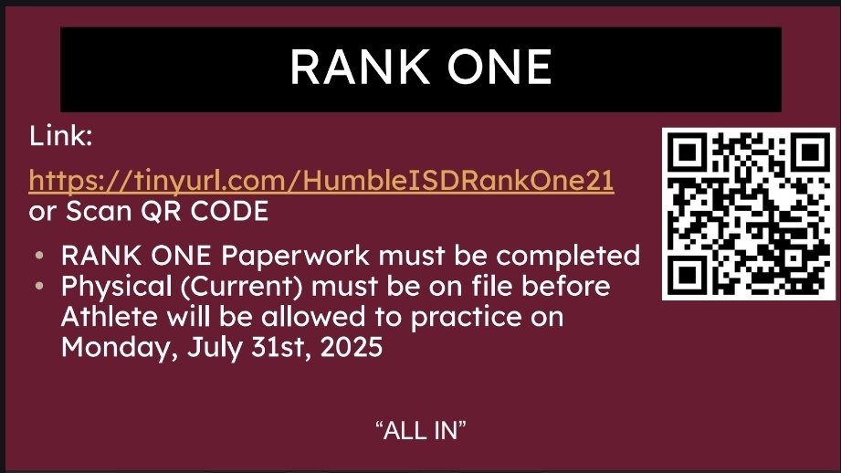 Lake Houston MS Boys Athletics (@lh_hawks_ath) on Twitter photo Attention all incoming Summer Creek 9th graders and 7th & 8th grade feeder schools to Summer Creek HS athletes!
Get ready now by joining SportsYou, signing up for Speed & Strength Camp and make sure Rank One forms are completed.
<a href="/HumbleISD_LHMS/">Lake Houston Middle School</a> <a href="/LH_LadyHawks/">Lake Houston M.S. Girl's Athletics</a> <a href="/SC_BulldogFB/">Summer Creek Football</a> Attention all incoming Summer Creek 9th graders and 7th & 8th grade feeder schools to Summer Creek HS athletes!
Get ready now by joining SportsYou, signing up for Speed & Strength Camp and make sure Rank One forms are completed.
<a href="/HumbleISD_LHMS/">Lake Houston Middle School</a> <a href="/LH_LadyHawks/">Lake Houston M.S. Girl's Athletics</a> <a href="/SC_BulldogFB/">Summer Creek Football</a>
