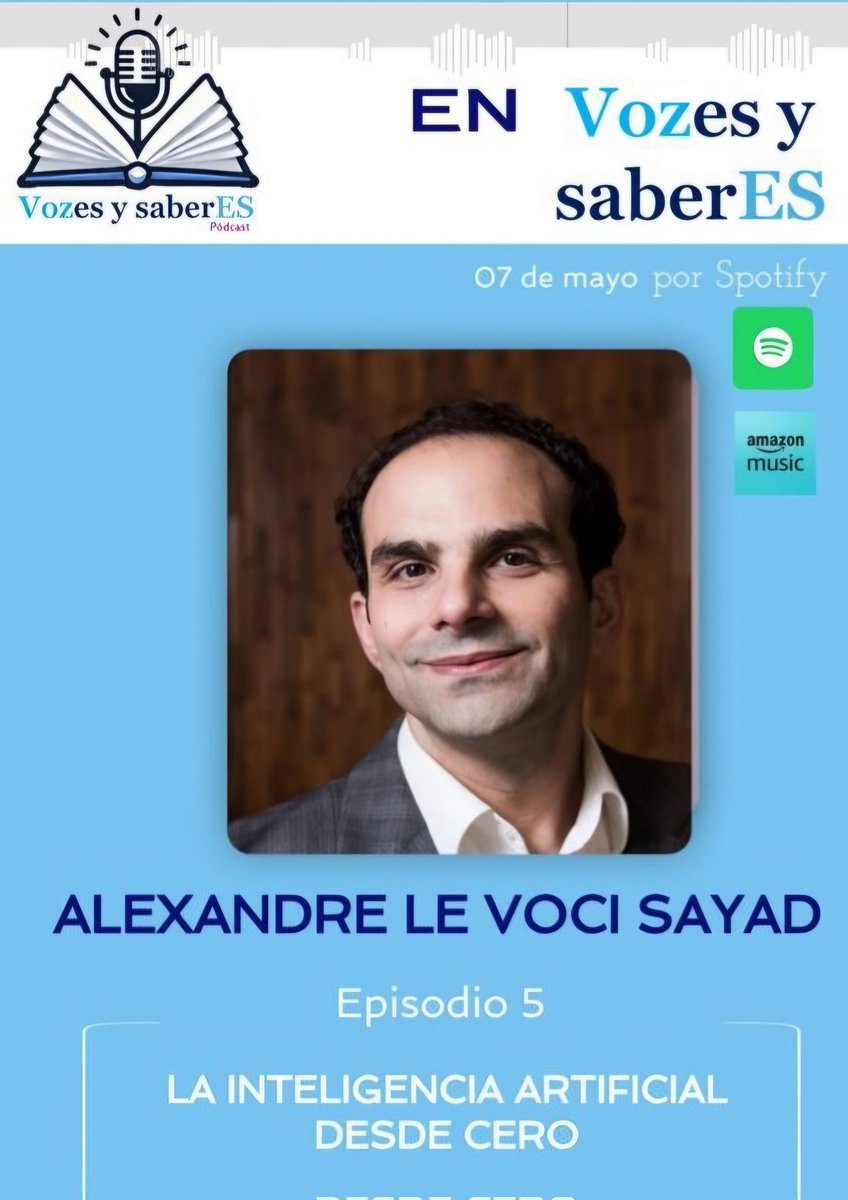 Hoje foi publicado, nas principais plataformas de "podcast", um bate-papo que tive sobre inteligência artificial e ética com o Dr. David Beltrán, dia Universidad Autónoma de Yucatán, no México. 
 open.spotify.com/episode/5f9jrk…

#inteligênciaartificial
#ética