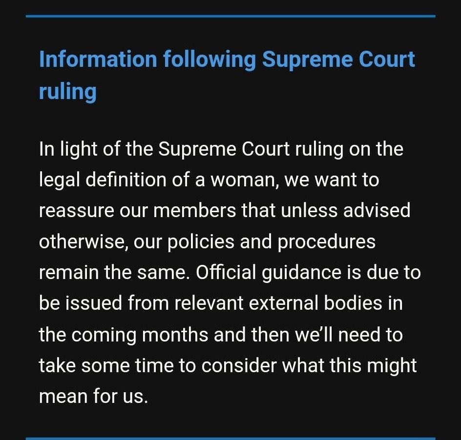 Helen (@fancyhatslady) on Twitter photo Three weeks after the U.K. Supreme Court judgement, <a href="/Girlguiding/">Girlguiding</a> has emailed its members this evening. No change to policies - membership of Girlguiding is still on a self ID basis for adults and children, with no guarantee of single sex facilities. Three weeks after the U.K. Supreme Court judgement, <a href="/Girlguiding/">Girlguiding</a> has emailed its members this evening. No change to policies - membership of Girlguiding is still on a self ID basis for adults and children, with no guarantee of single sex facilities.
