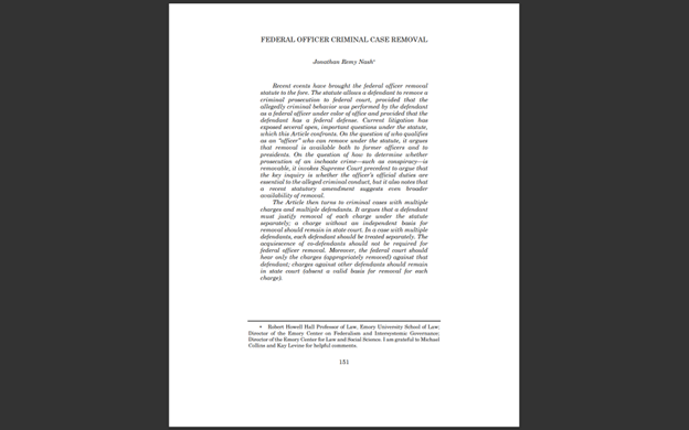 Jonathan Nash (@jonathanrnash) on Twitter photo I'm delighted to see my article on "Federal Officer Criminal Case Removal" in print in the <a href="/WFULawReview/">Wᴀᴋᴇ Fᴏʀᴇsᴛ L. Rᴇᴠ.</a>. wakeforestlawreview.com/wp-content/upl… I'm delighted to see my article on "Federal Officer Criminal Case Removal" in print in the <a href="/WFULawReview/">Wᴀᴋᴇ Fᴏʀᴇsᴛ L. Rᴇᴠ.</a>. wakeforestlawreview.com/wp-content/upl…