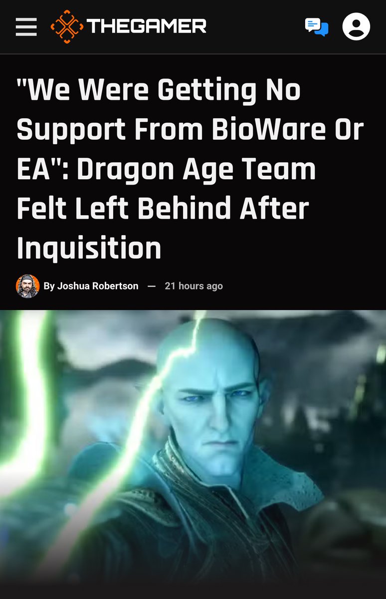 Former Dragon Age developer Says BioWare And EA Were Too Focused On Anthem and starved out the Dragon Age team.