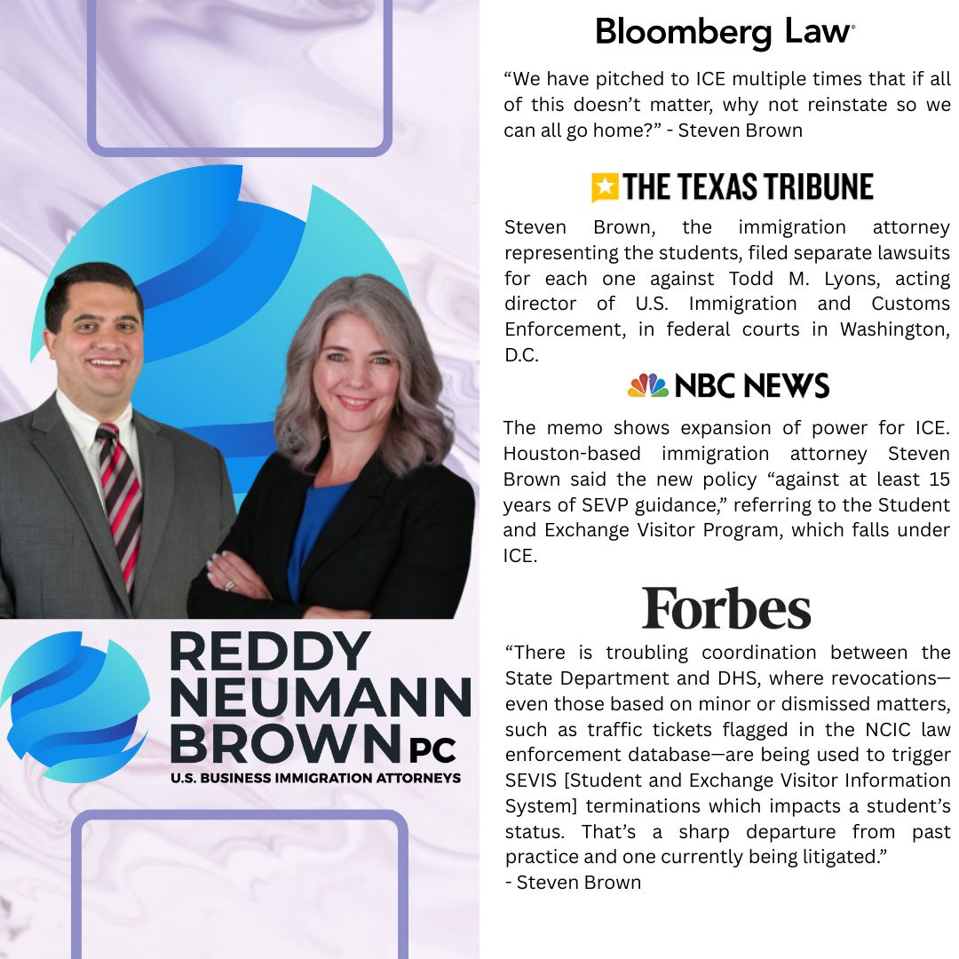 With thousands of international students at risk, our team is committed to defending their rights and protecting their futures. We especially want to recognize our partner Steven Brown, whose tireless advocacy on behalf of F-1 students and the integrity of the SEVIS system is