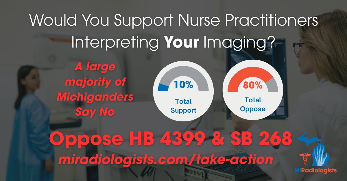 We oppose Michigan House Bill 4399 and Senate Bill 268, which expand the scope of practice to allow Nurse Practitioners to interpret medical imaging. This will compromise patient care. Visit our take action page today:  miradiologists.com/take-action

#PatientCare #OpposeBill4399