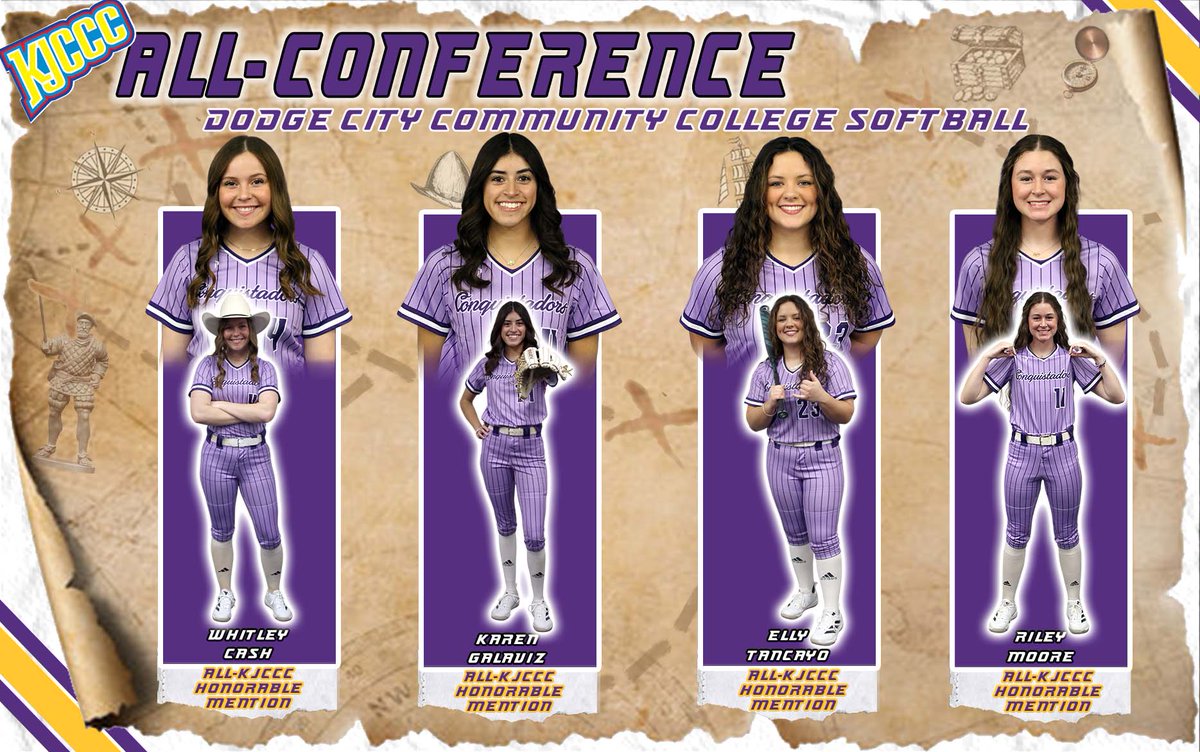 🥎Softball | #GoConqs 

Congrats to our Conquistador Softball athletes who earned KJCCC All-Conference honors #BurnTheBoats 

🥎Whitley Cash - Honorable Mention
🥎Karen Galaviz - Honorable Mention
🥎Elly Tancayo - Honorable Mention
🥎Riley Moore - Honorable Mention