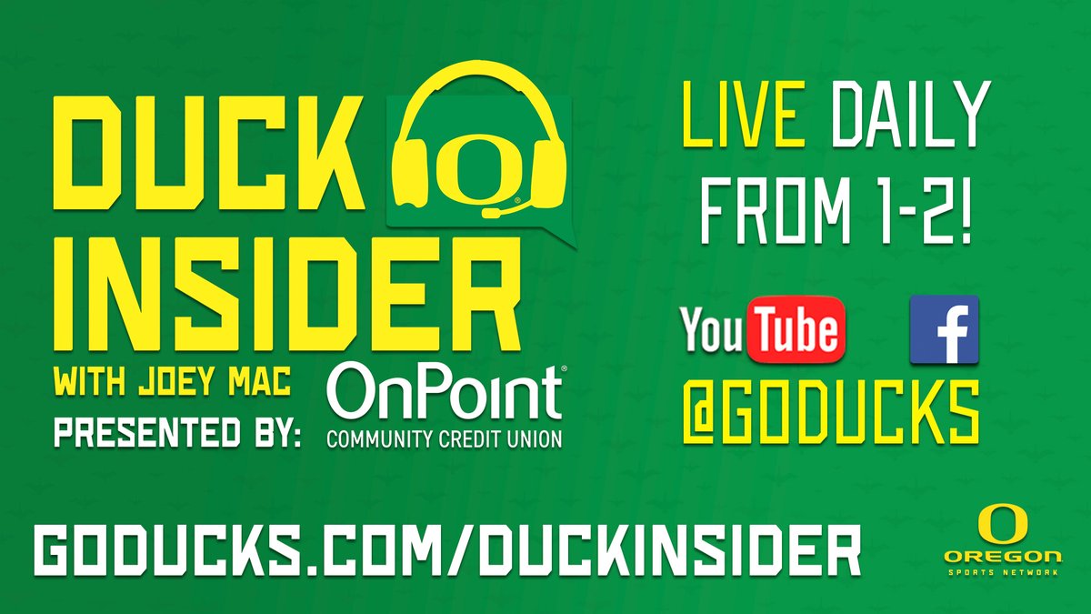 Oregon Sports Network (@uosportsnetwork) on Twitter photo On Duck Insider with <a href="/JoeyMacUO/">Joey Mac</a> today:
1:00 - <a href="/OregonSB/">Oregon Softball</a> in the Big Ten Tournament
1:15 - <a href="/OregonBaseball/">Oregon Duck Baseball</a> breakdown
1:30 - <a href="/OregonAcroTumb/">Oregon Acro&Tumbling</a> Head Coach <a href="/coach_taylorsus/">Taylor Susnara (Galvin)</a>
#GoDucks On Duck Insider with <a href="/JoeyMacUO/">Joey Mac</a> today:
1:00 - <a href="/OregonSB/">Oregon Softball</a> in the Big Ten Tournament
1:15 - <a href="/OregonBaseball/">Oregon Duck Baseball</a> breakdown
1:30 - <a href="/OregonAcroTumb/">Oregon Acro&Tumbling</a> Head Coach <a href="/coach_taylorsus/">Taylor Susnara (Galvin)</a>
#GoDucks